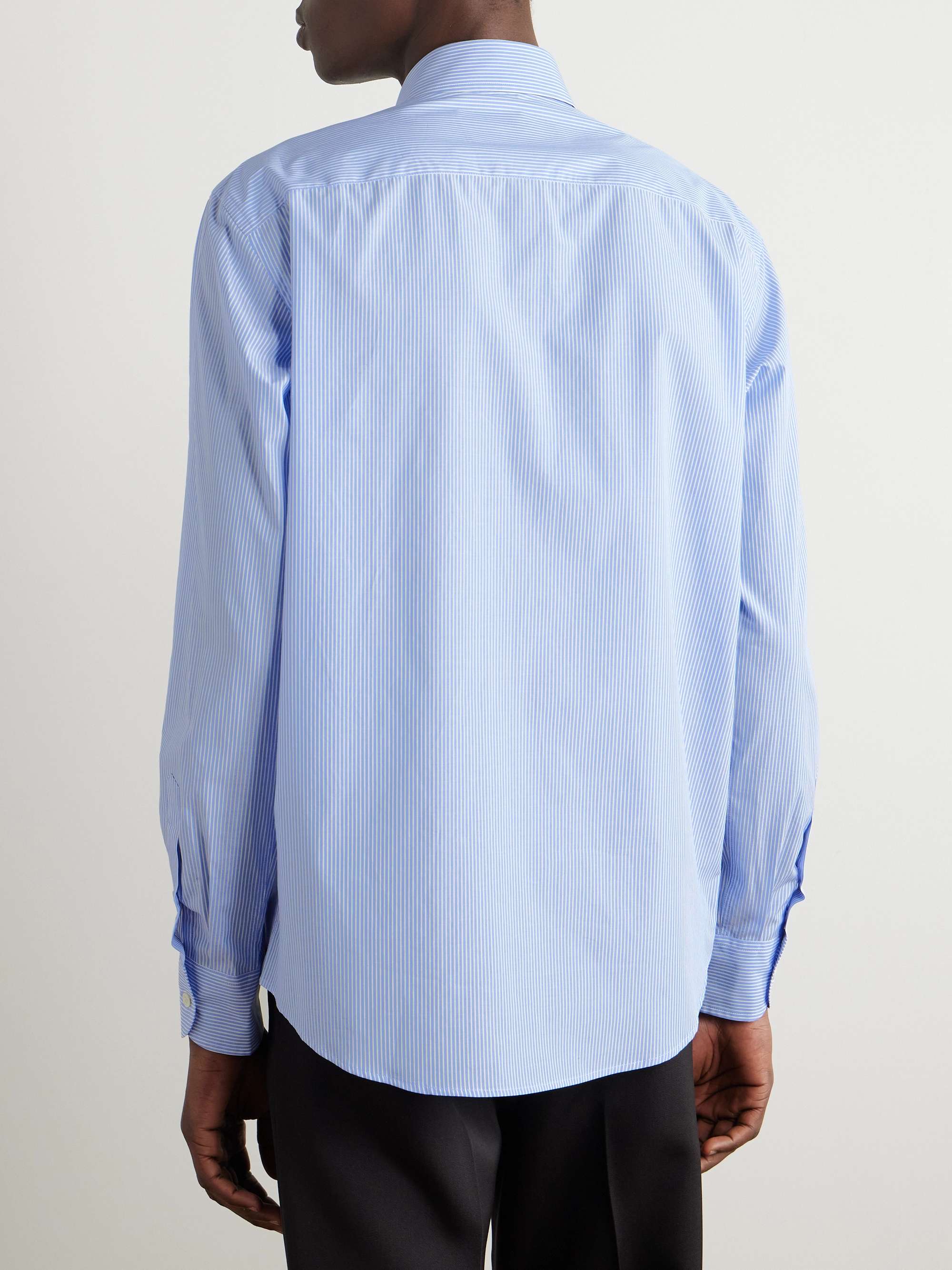 Button-Down Collar Logo-Embroidered Striped Cotton-Poplin Shirt view