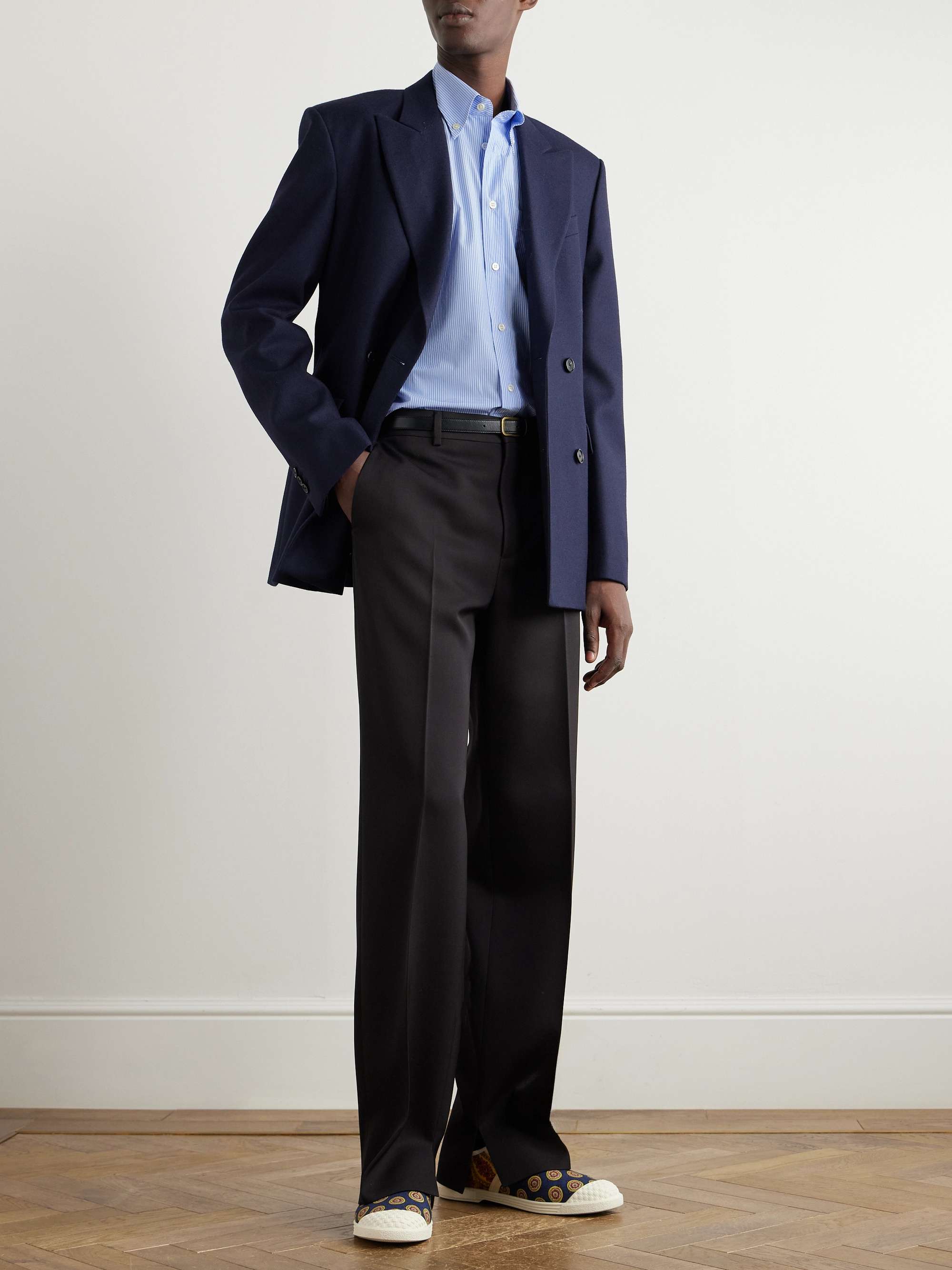Button-Down Collar Logo-Embroidered Striped Cotton-Poplin Shirt view