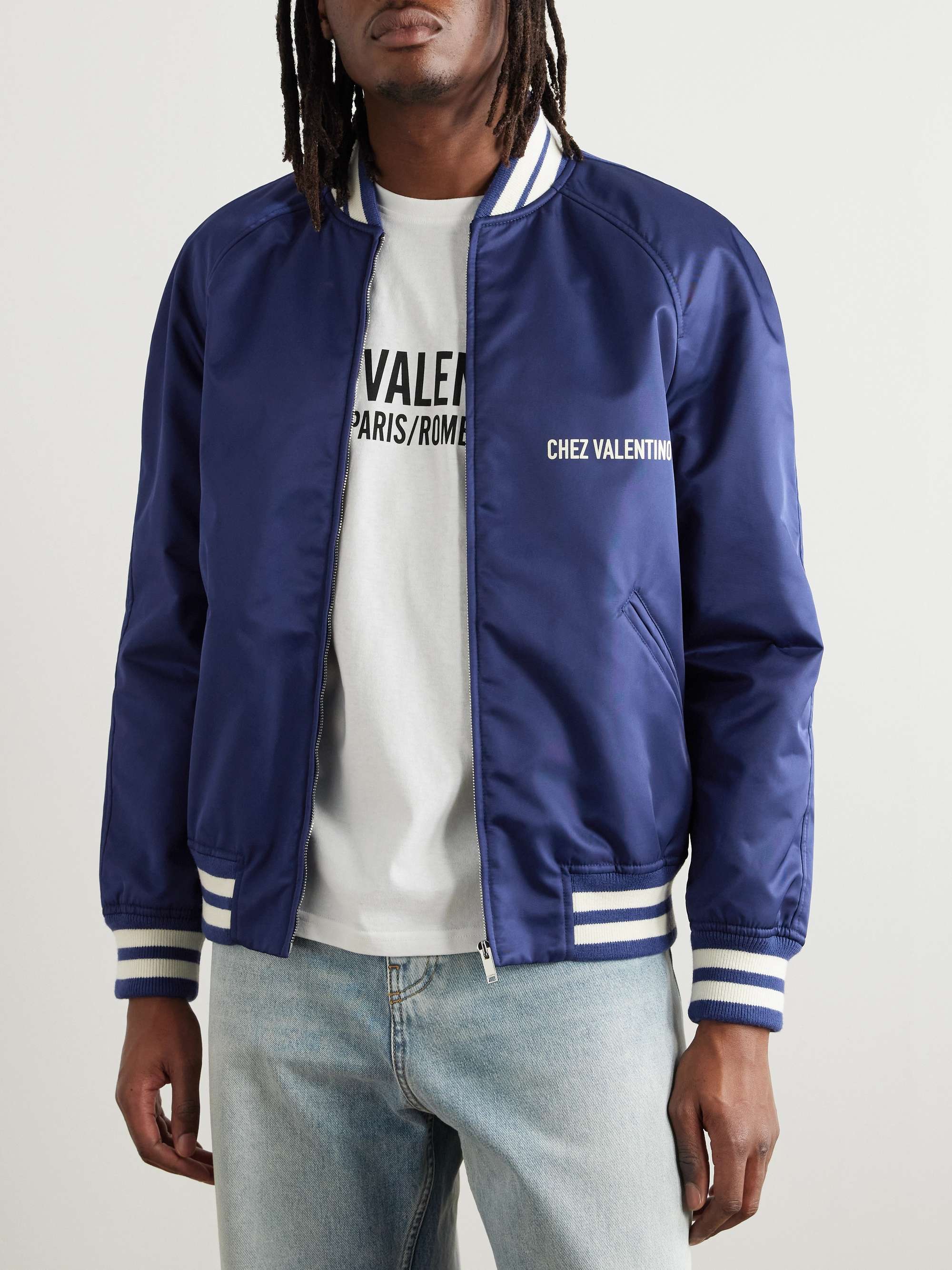 Striped Logo-Print Padded Shell Bomber Jacket view