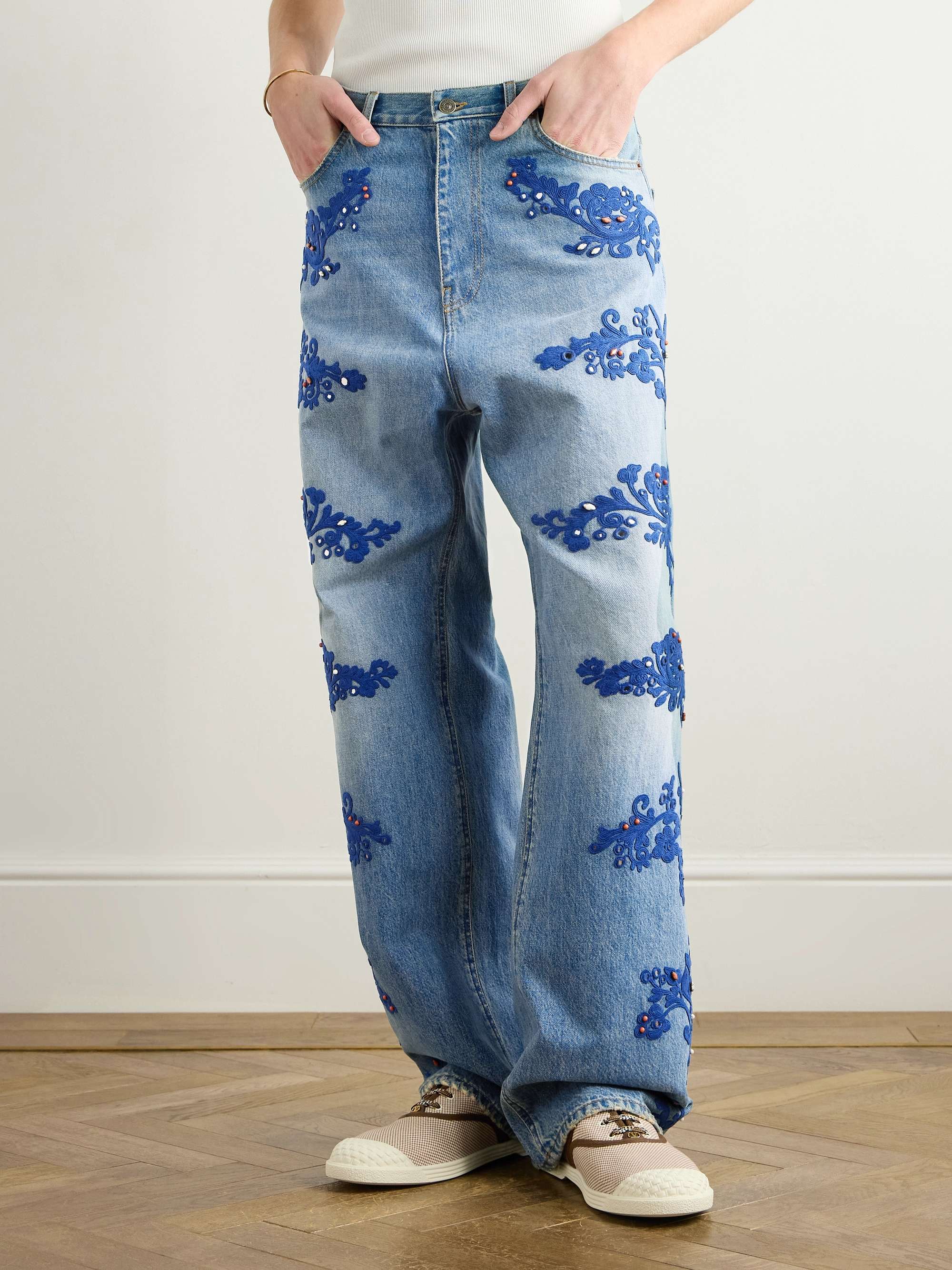 Straight-Leg Embellished Jeans view
