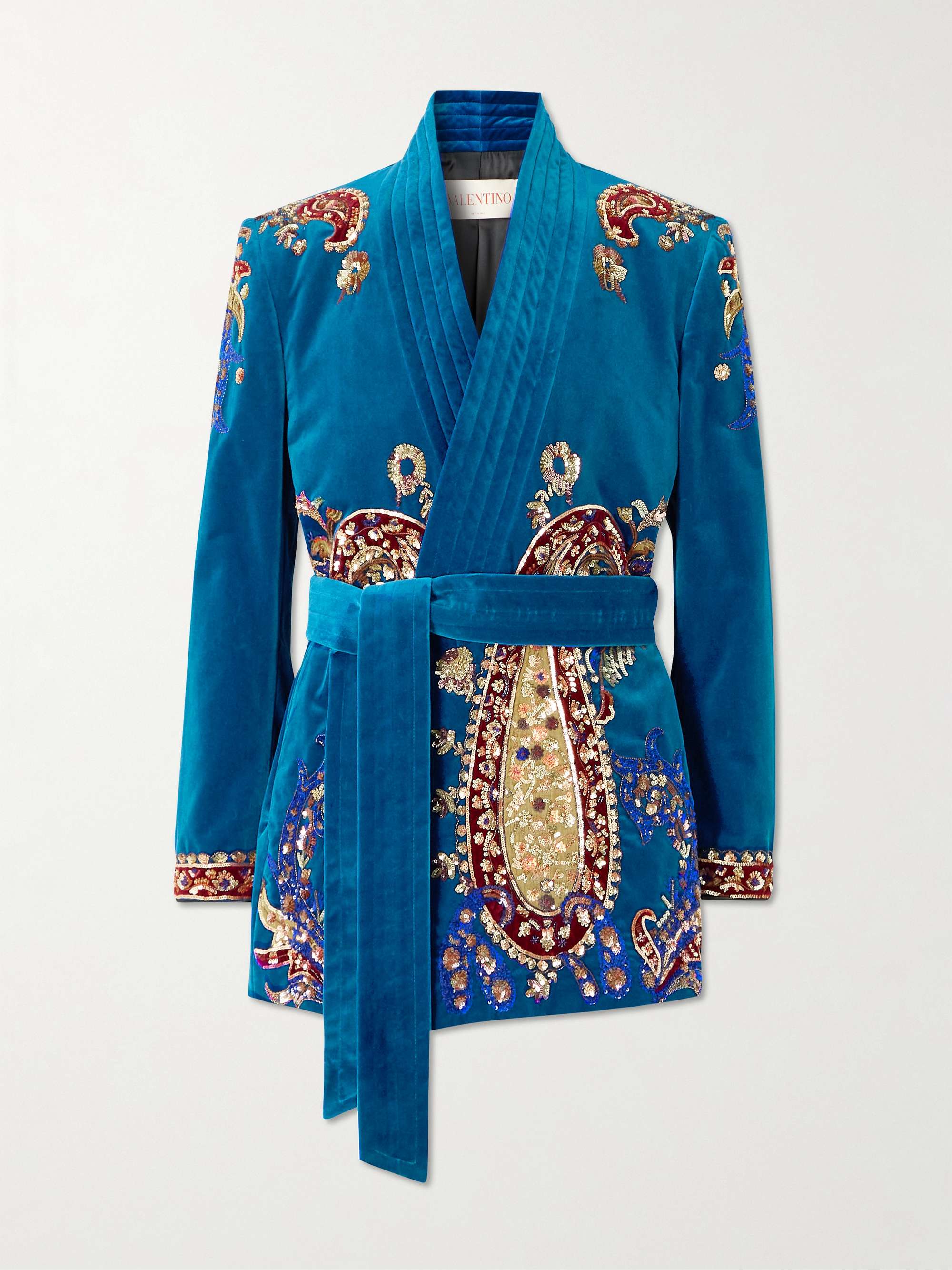 Belted Sequin-Embellished Cotton-Velvet Jacket view