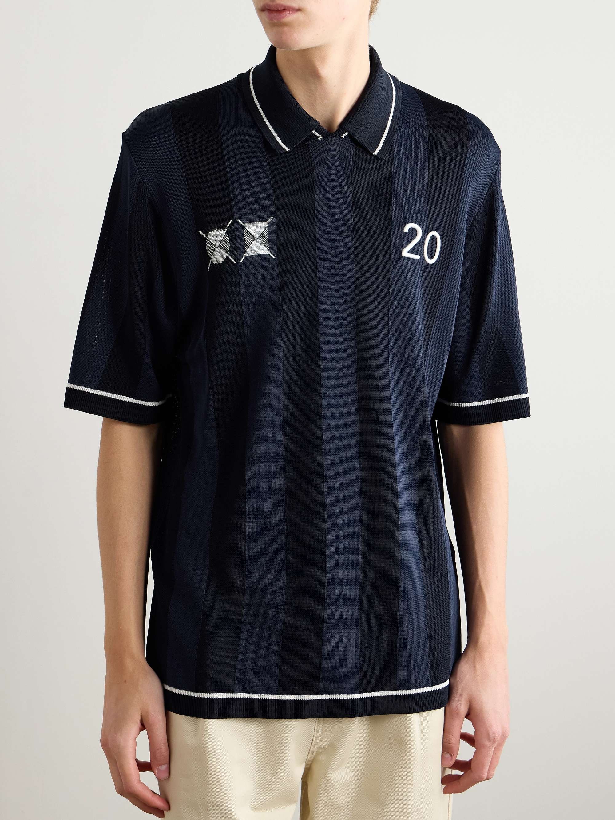 The Liga Embroidered Striped Jacquard-Knit Polo Shirt view