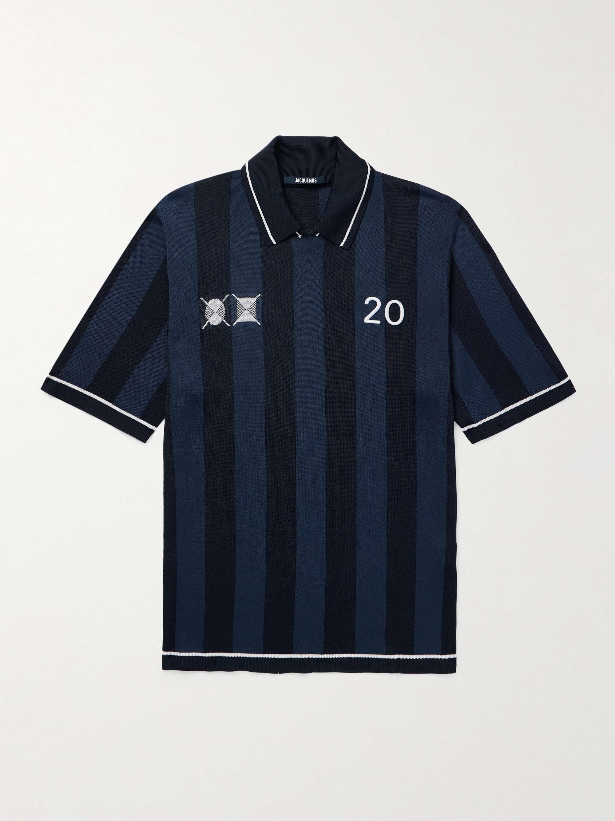 The Liga Embroidered Striped Jacquard-Knit Polo Shirt view