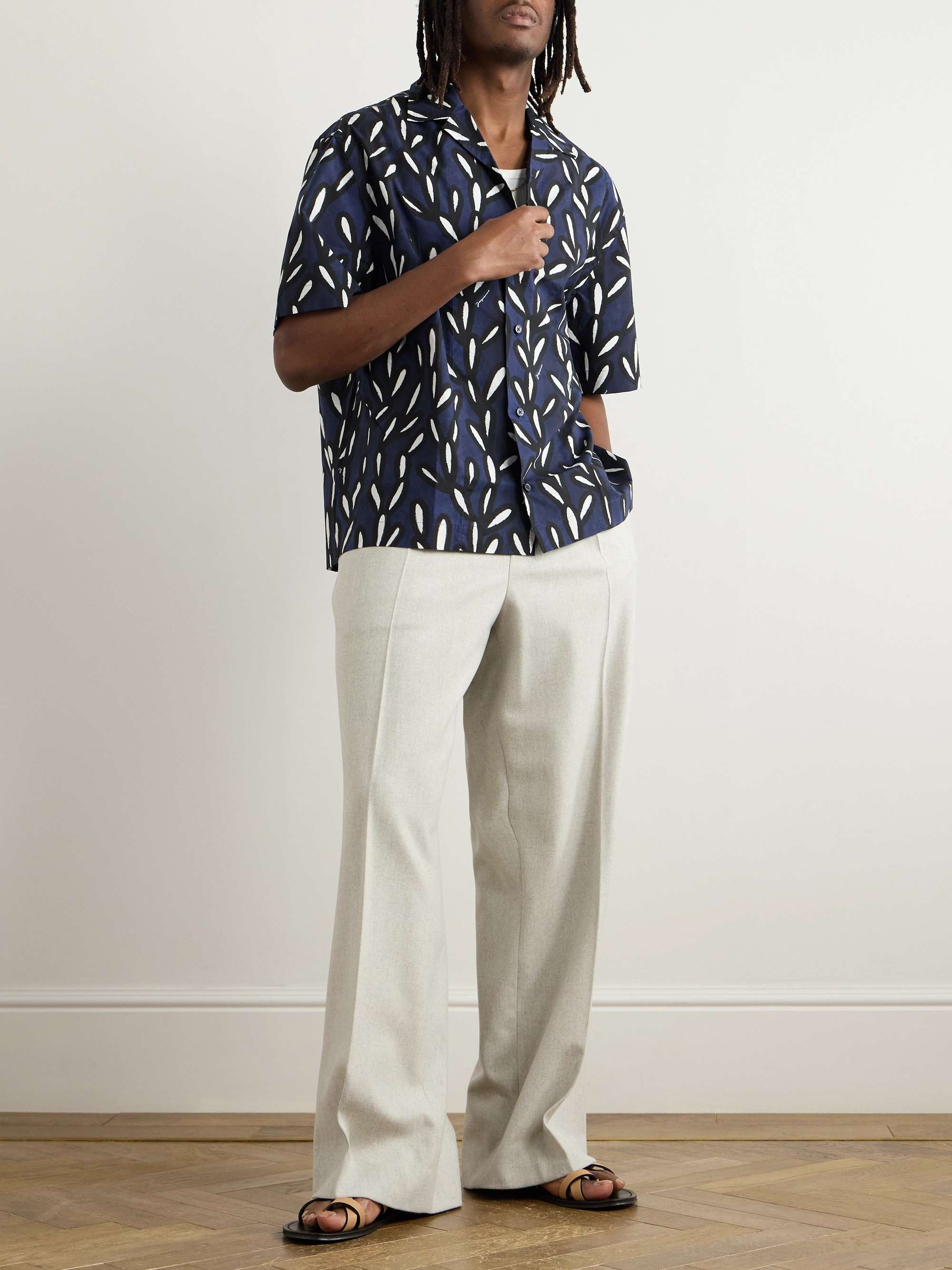 Jean Camp-Collar Logo-Embroidered Printed Cotton Shirt view
