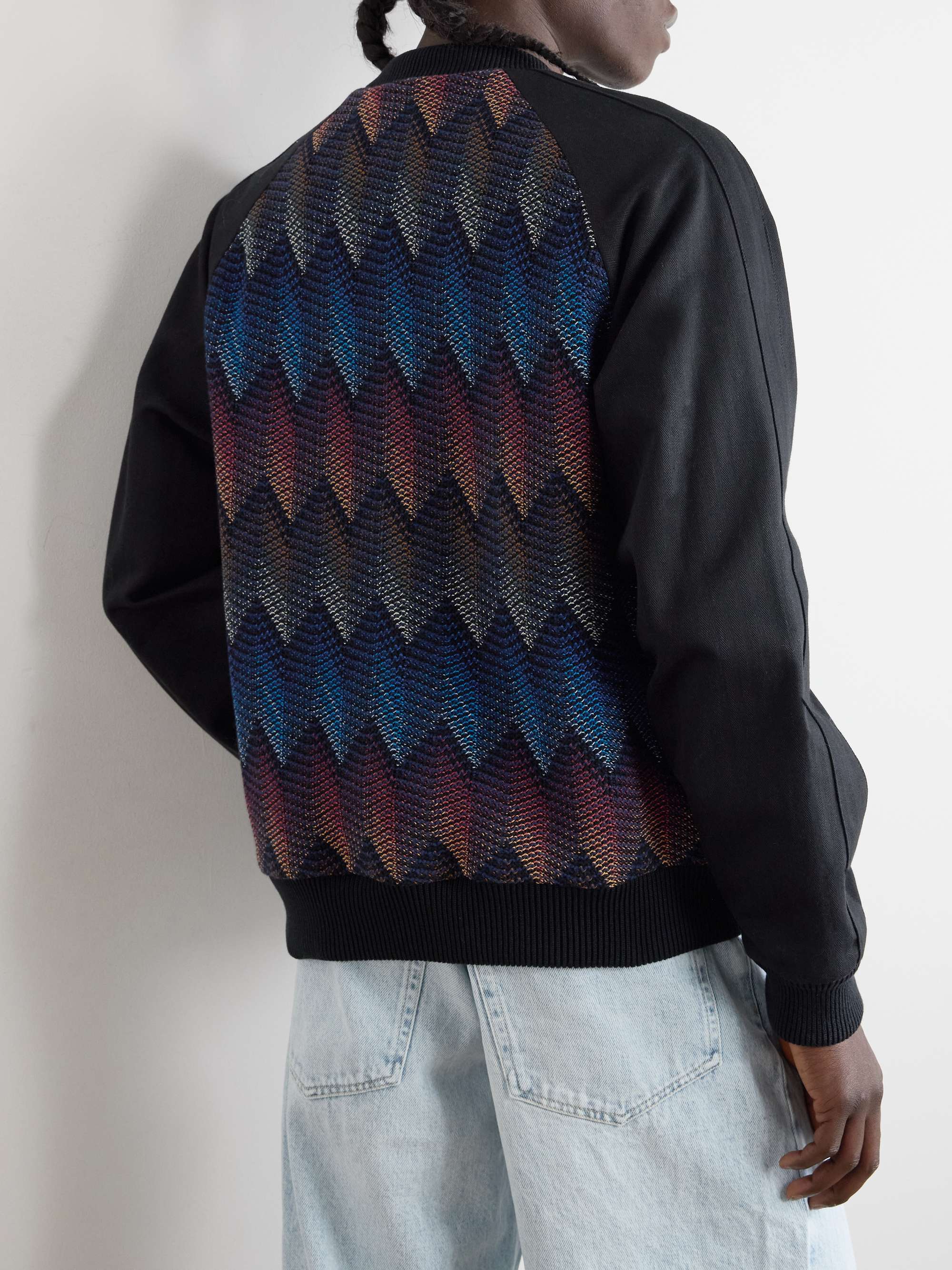 Jacquard-Knit Panelled Herringbone Cotton-Blend Drill Bomber Jacket view