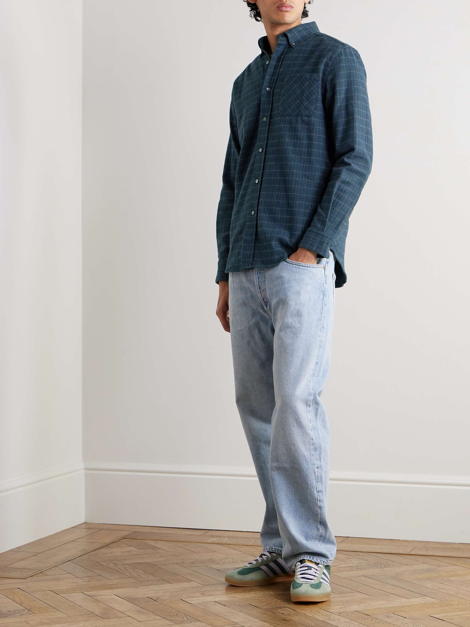 Minerva Button-Down Collar Checked Cotton-Flannel Shirt view