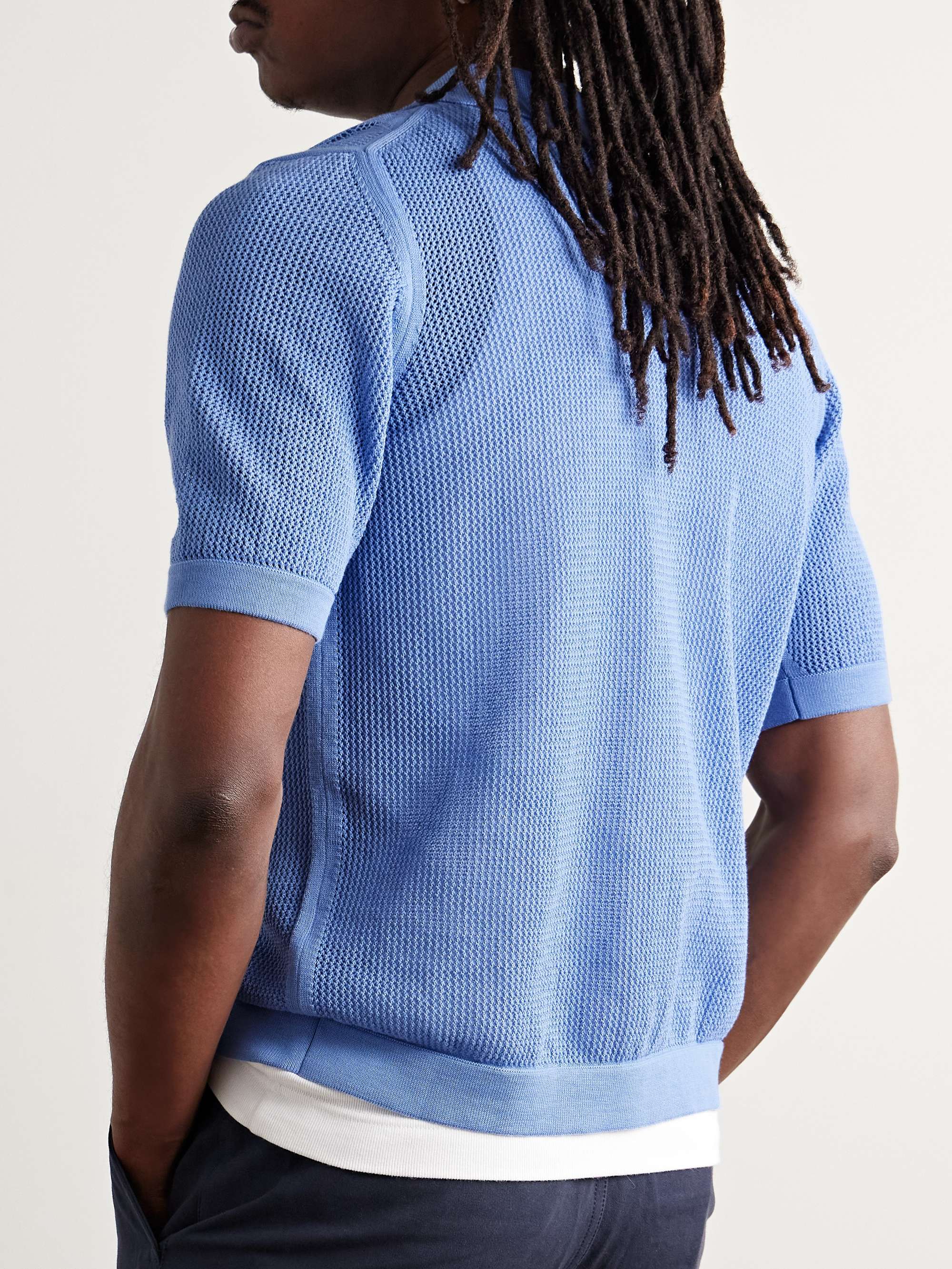 Slim-Fit Camp-Collar Pointelle-Knit Cotton Shirt view