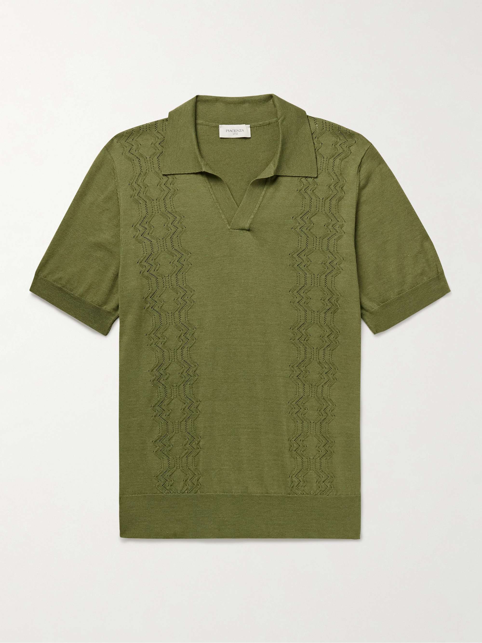 Pointelle-Knit Silk and Cotton-Blend Polo Shirt view