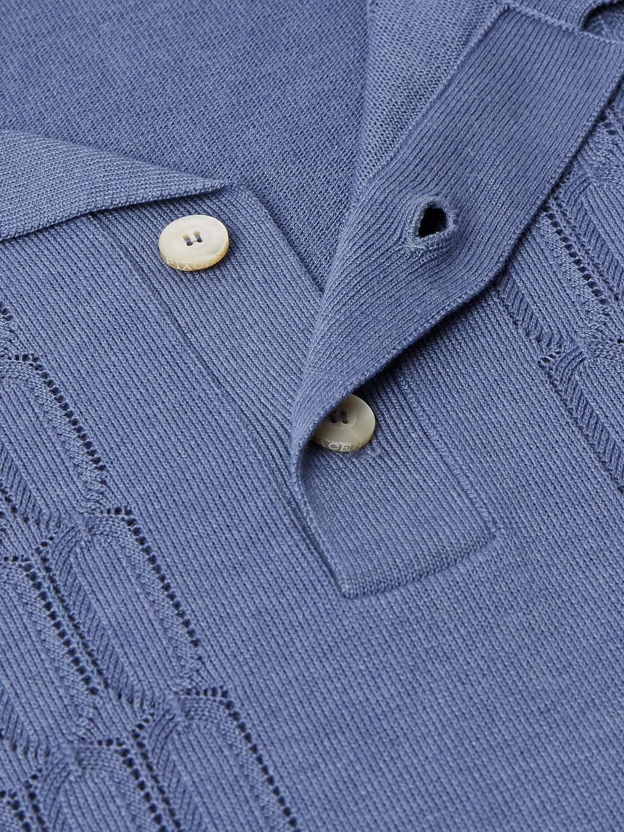 Slim-Fit Striped Pointelle-Knit Silk and Cotton-Blend Polo Shirt view