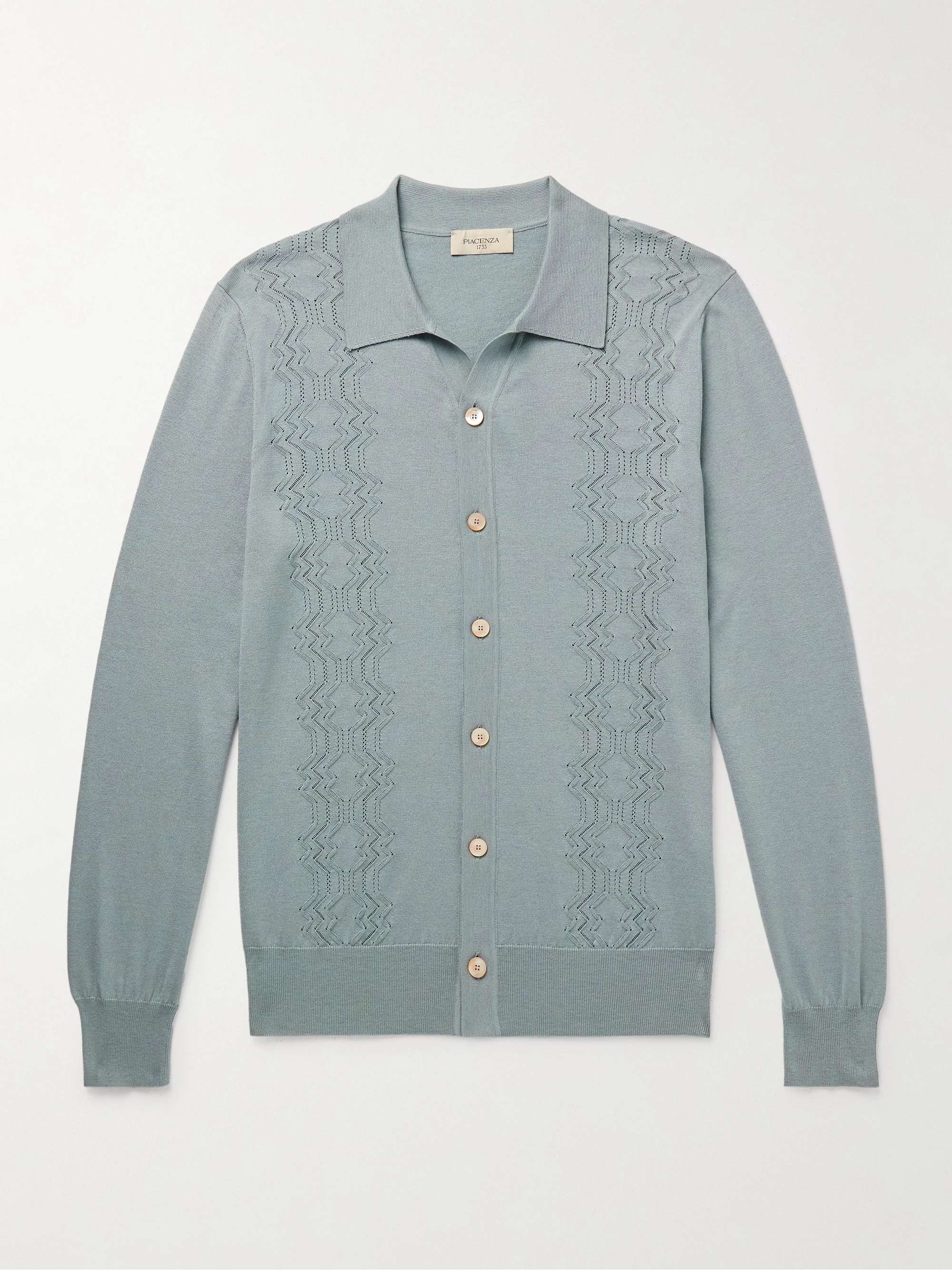 Slim-Fit Pointelle-Knit Cotton and Silk-Blend Cardigan view
