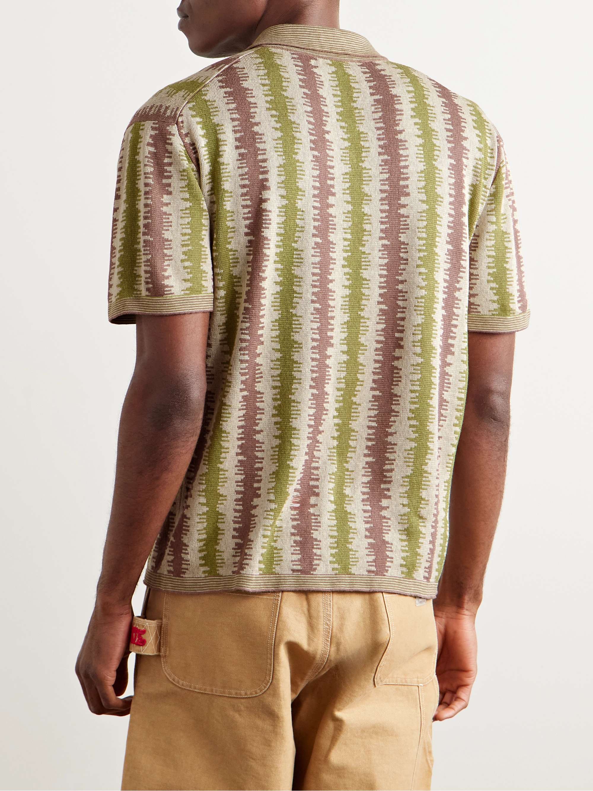 Striped Silk and Linen-Blend Jacquard Polo Shirt view