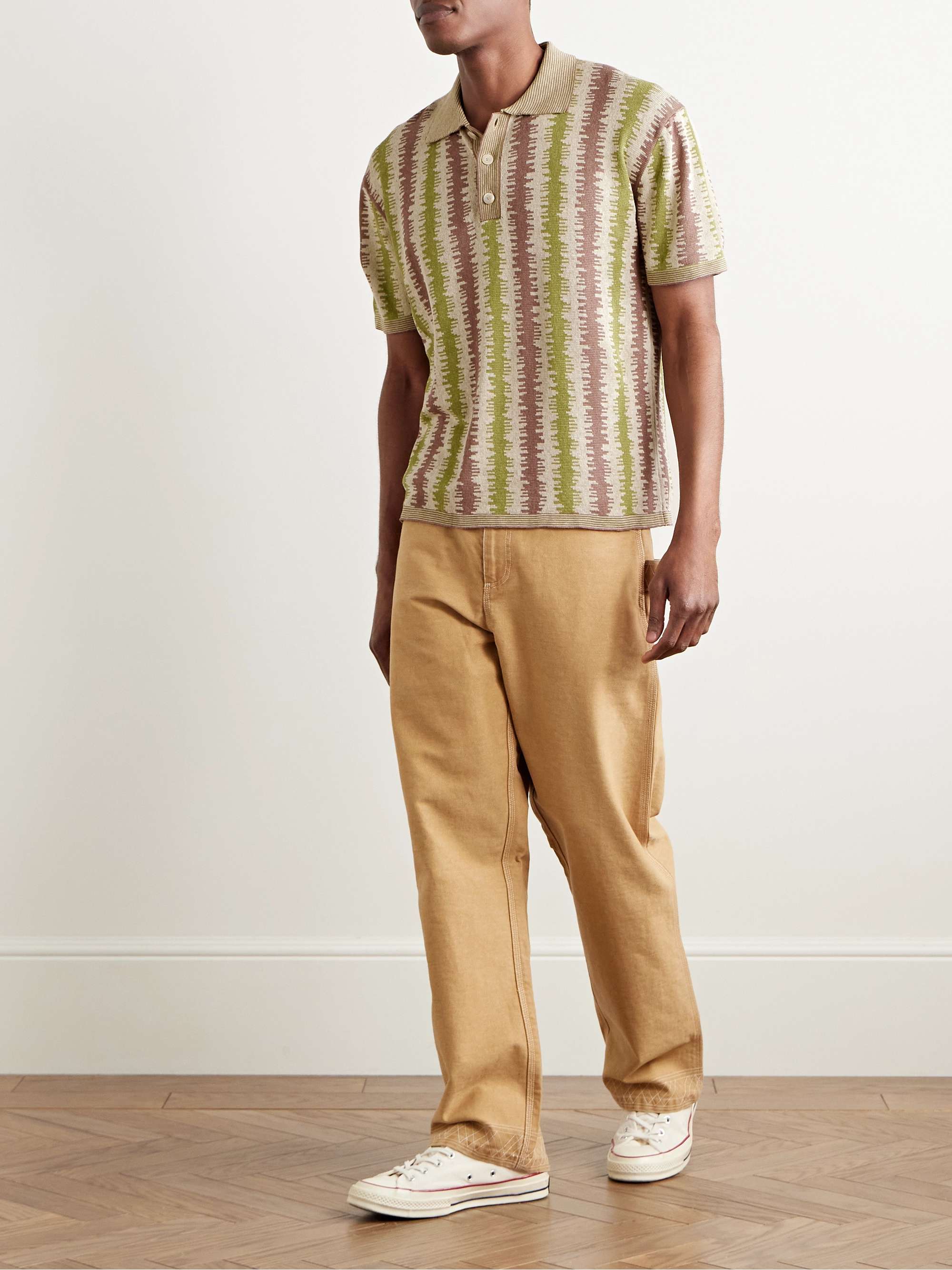 Striped Silk and Linen-Blend Jacquard Polo Shirt view