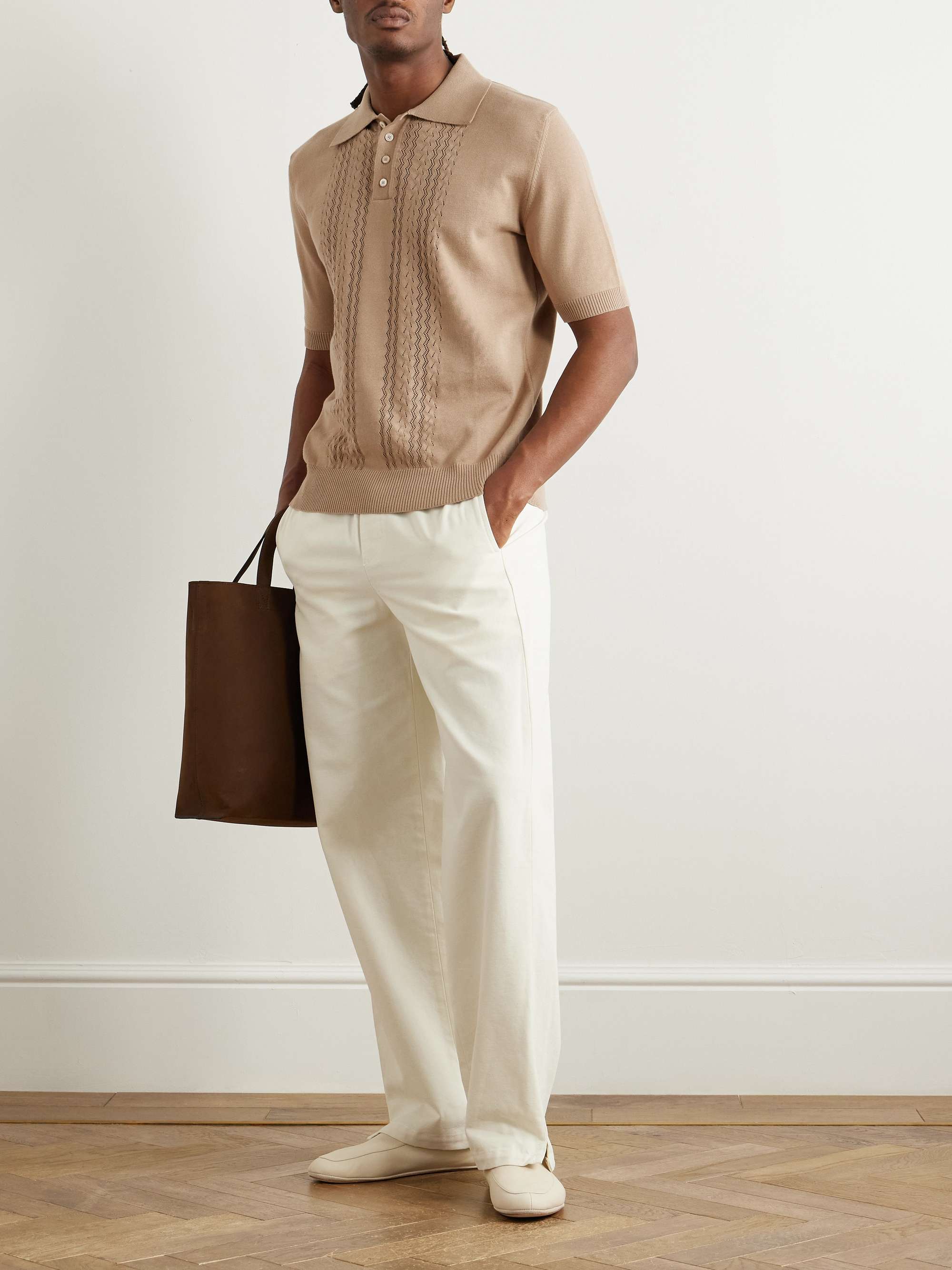 Pointelle-Knit Cotton Polo Shirt view