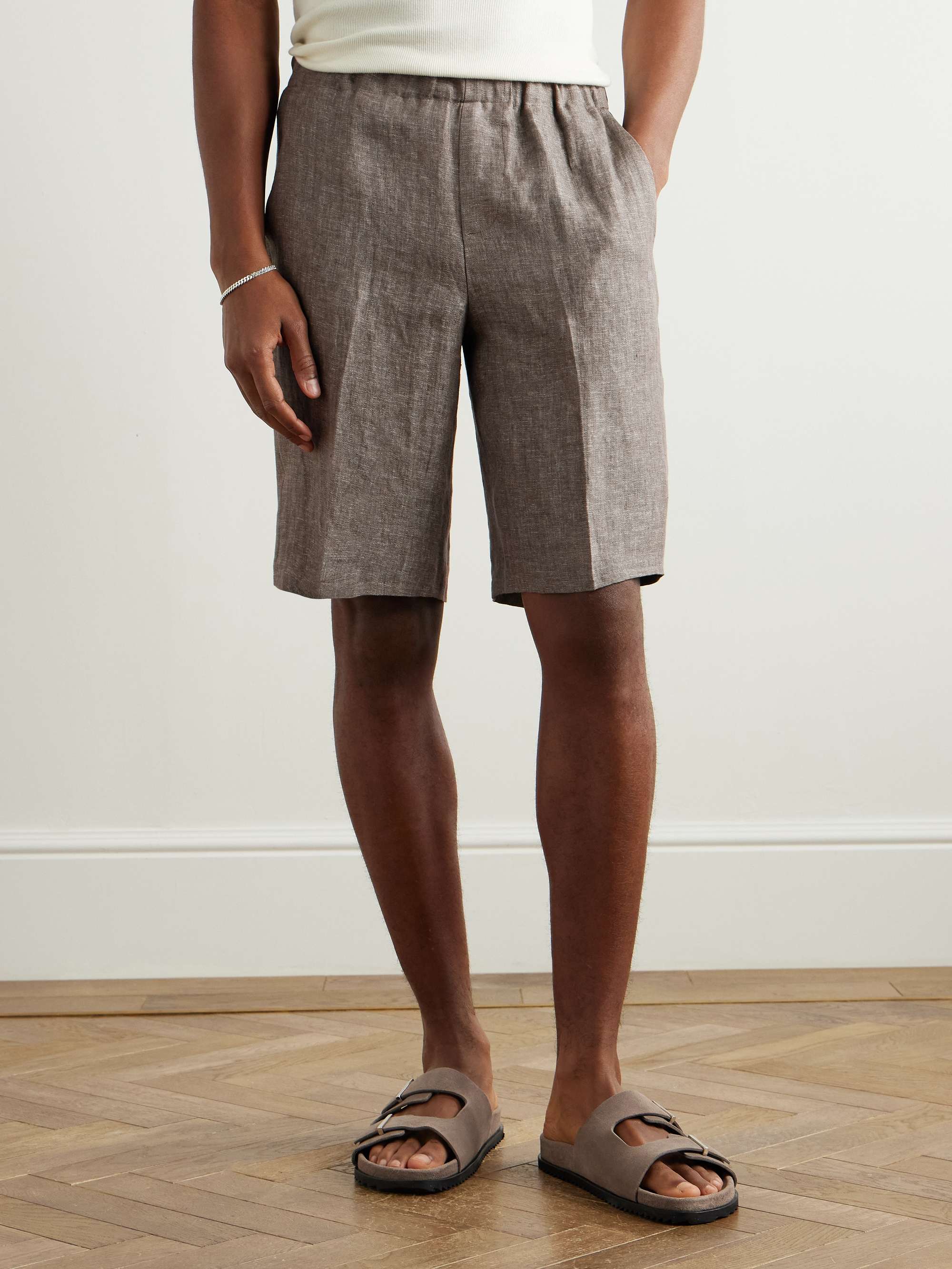 Straight-Leg Herringbone Linen Shorts view