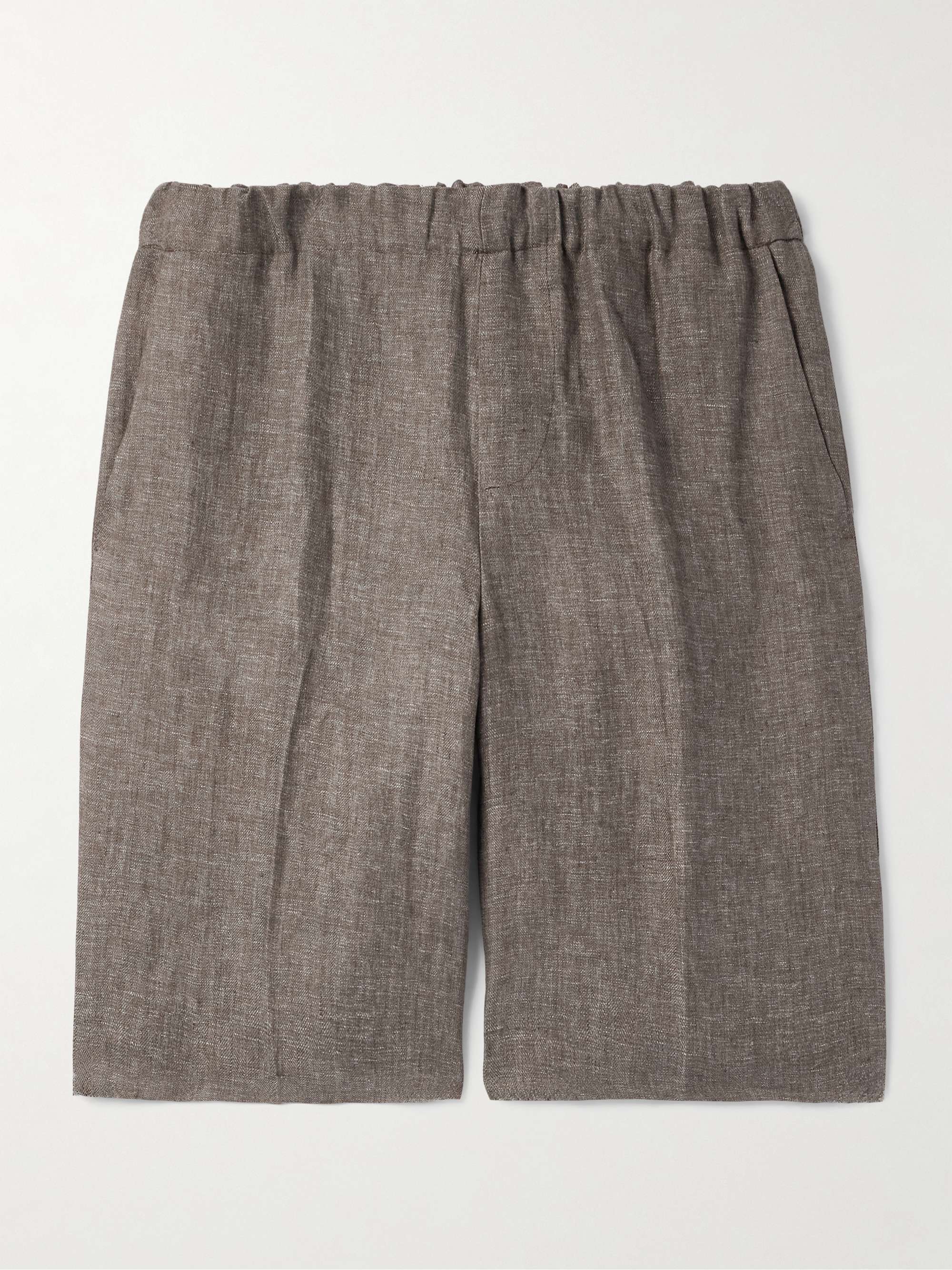 Straight-Leg Herringbone Linen Shorts view