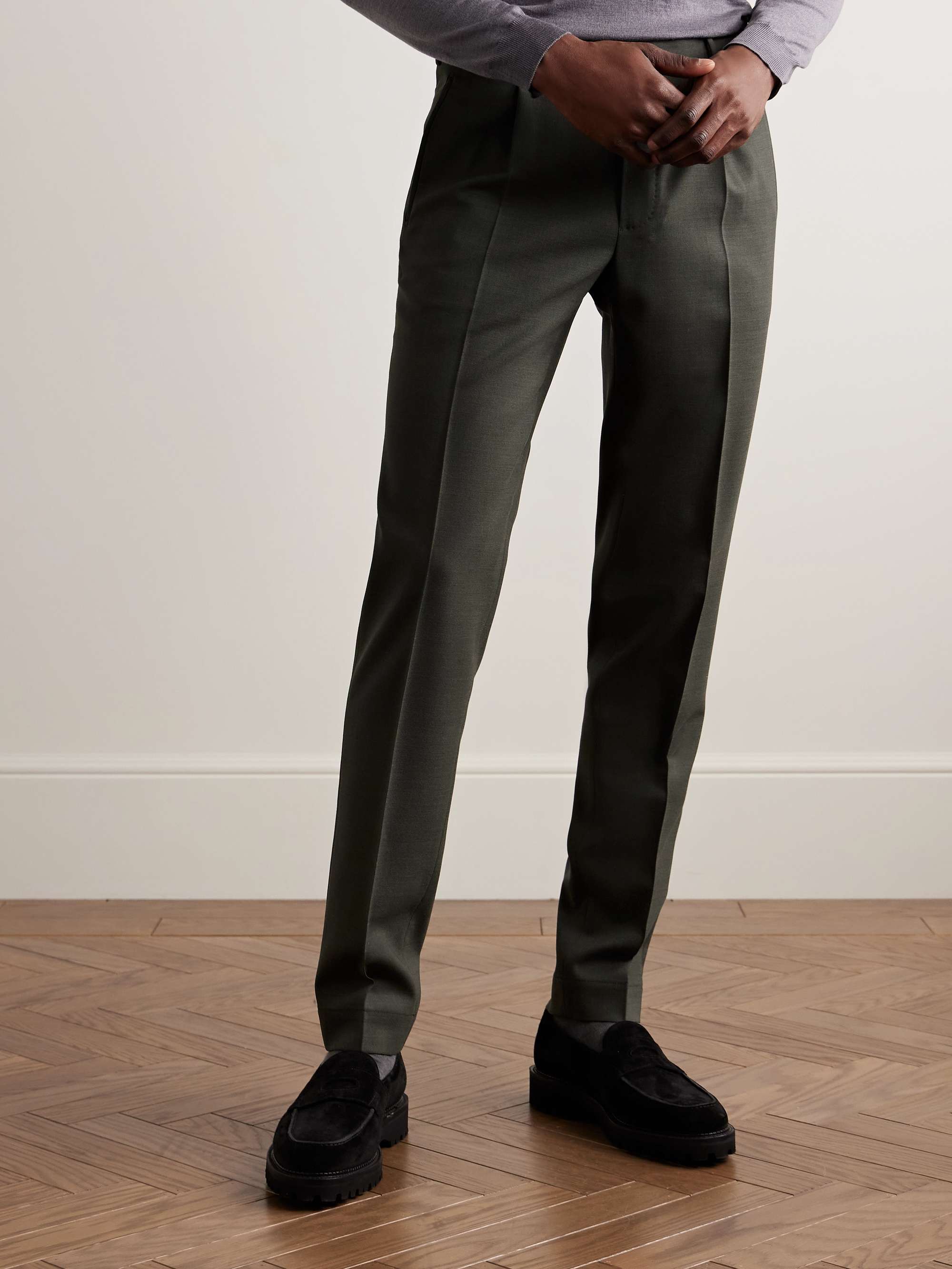 Tapered Pleated Virgin Wool-Blend Suit Trousers view