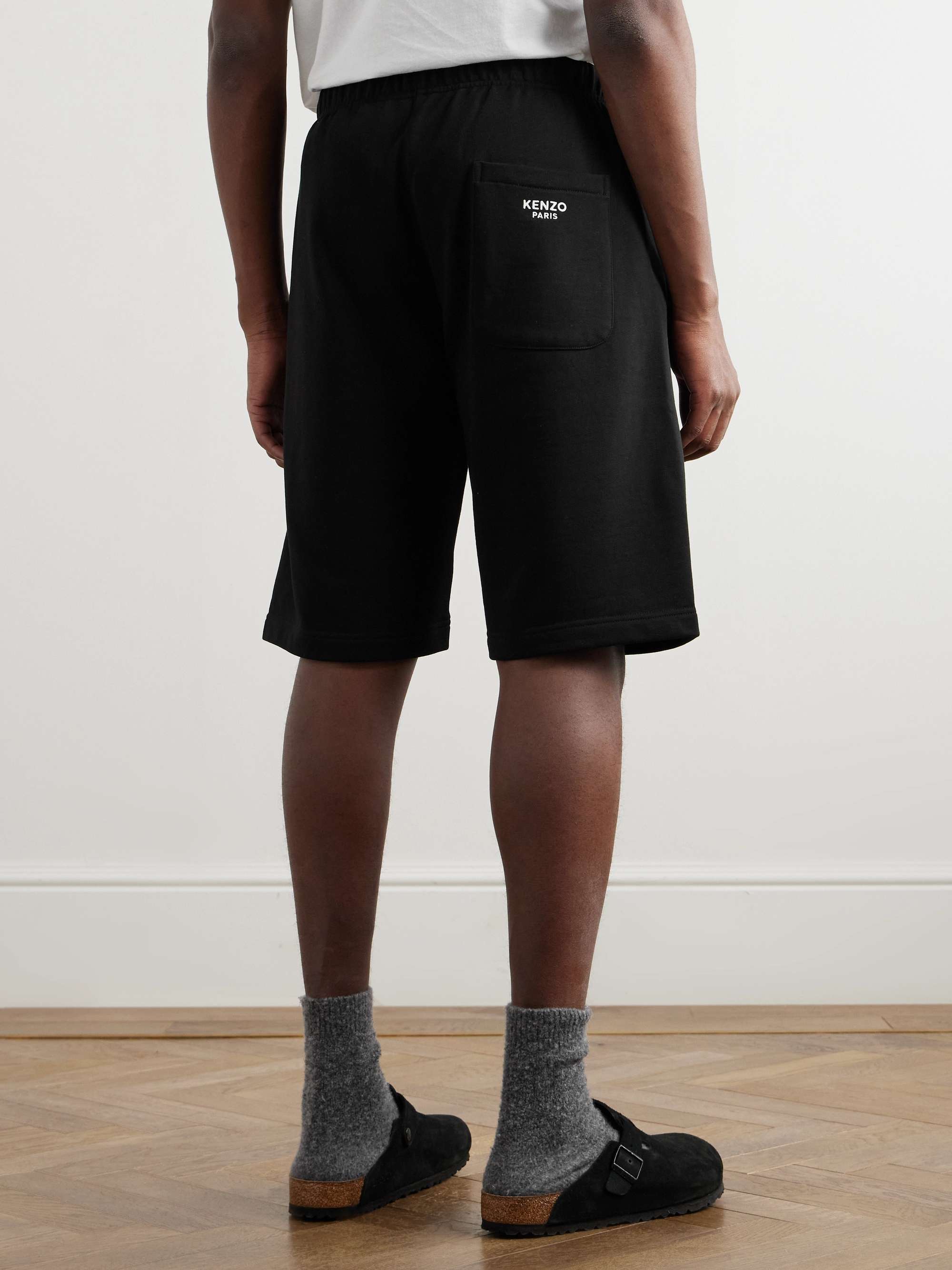 Straight-Leg Logo-Embroidered Appliquéd Cotton-Jersey Shorts view
