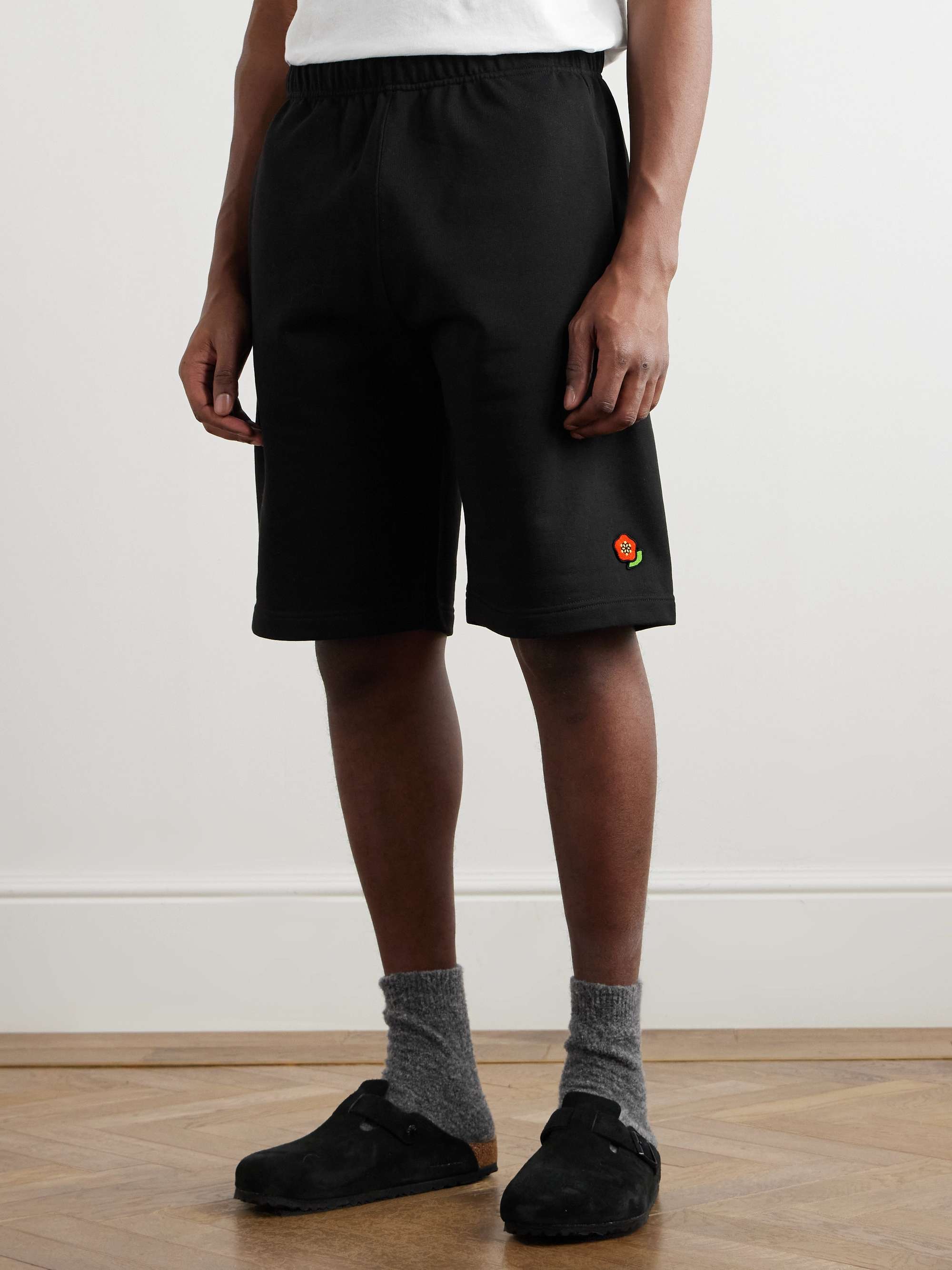 Straight-Leg Logo-Embroidered Appliquéd Cotton-Jersey Shorts view