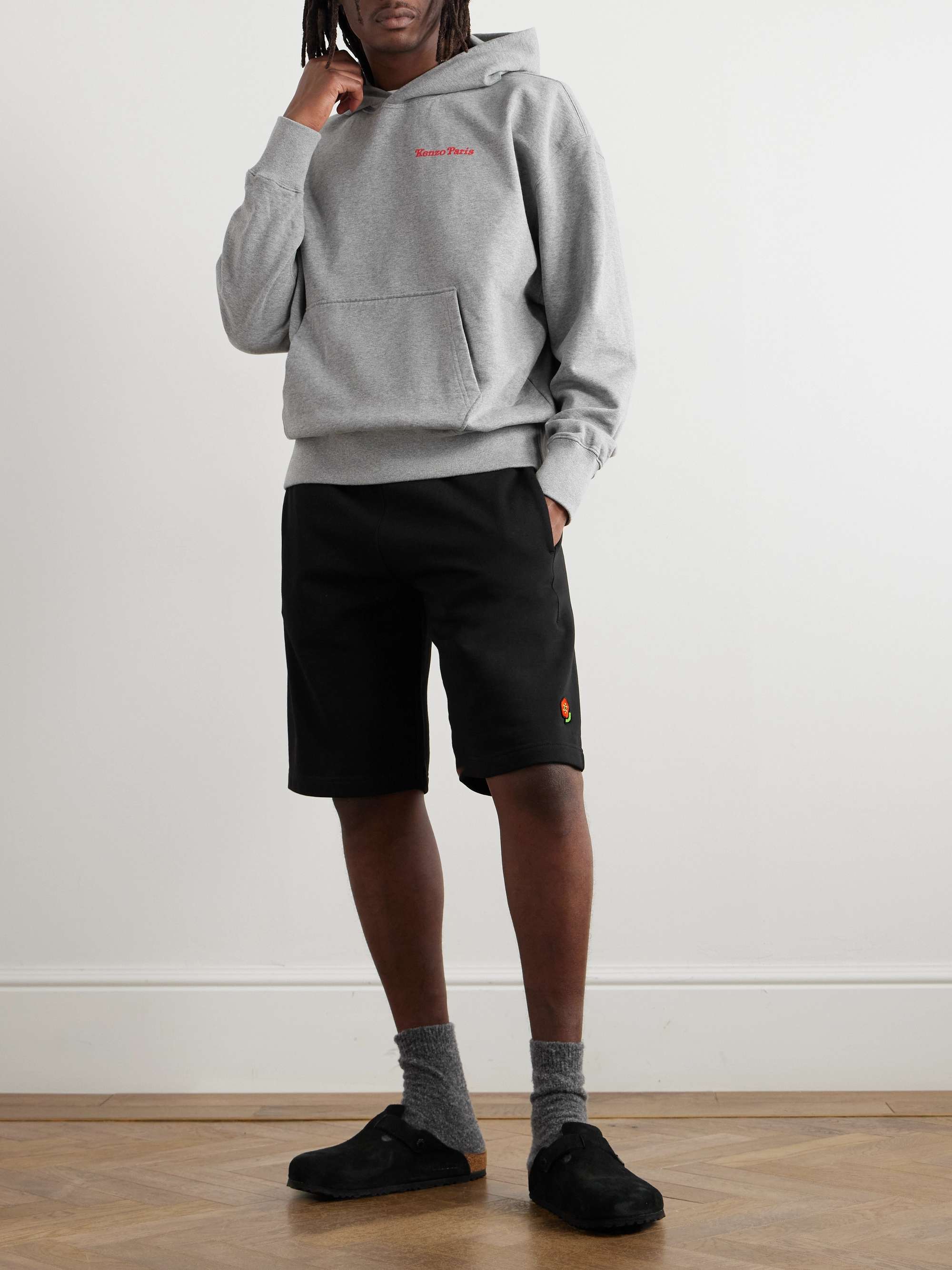 Straight-Leg Logo-Embroidered Appliquéd Cotton-Jersey Shorts view
