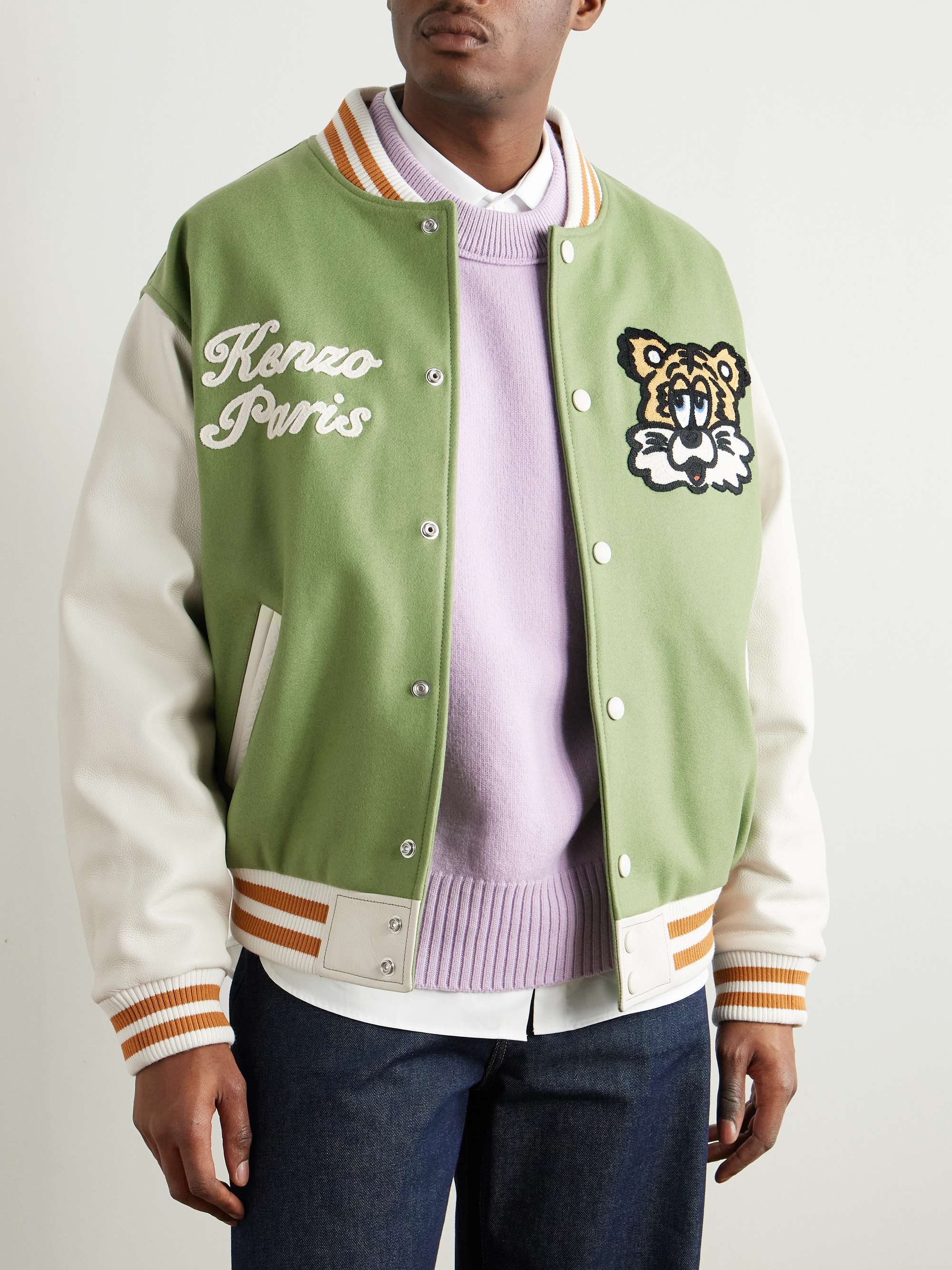 Verdy Logo-Embroidered Leather-Trimmed Wool-Blend Felt Varsity Jacket view