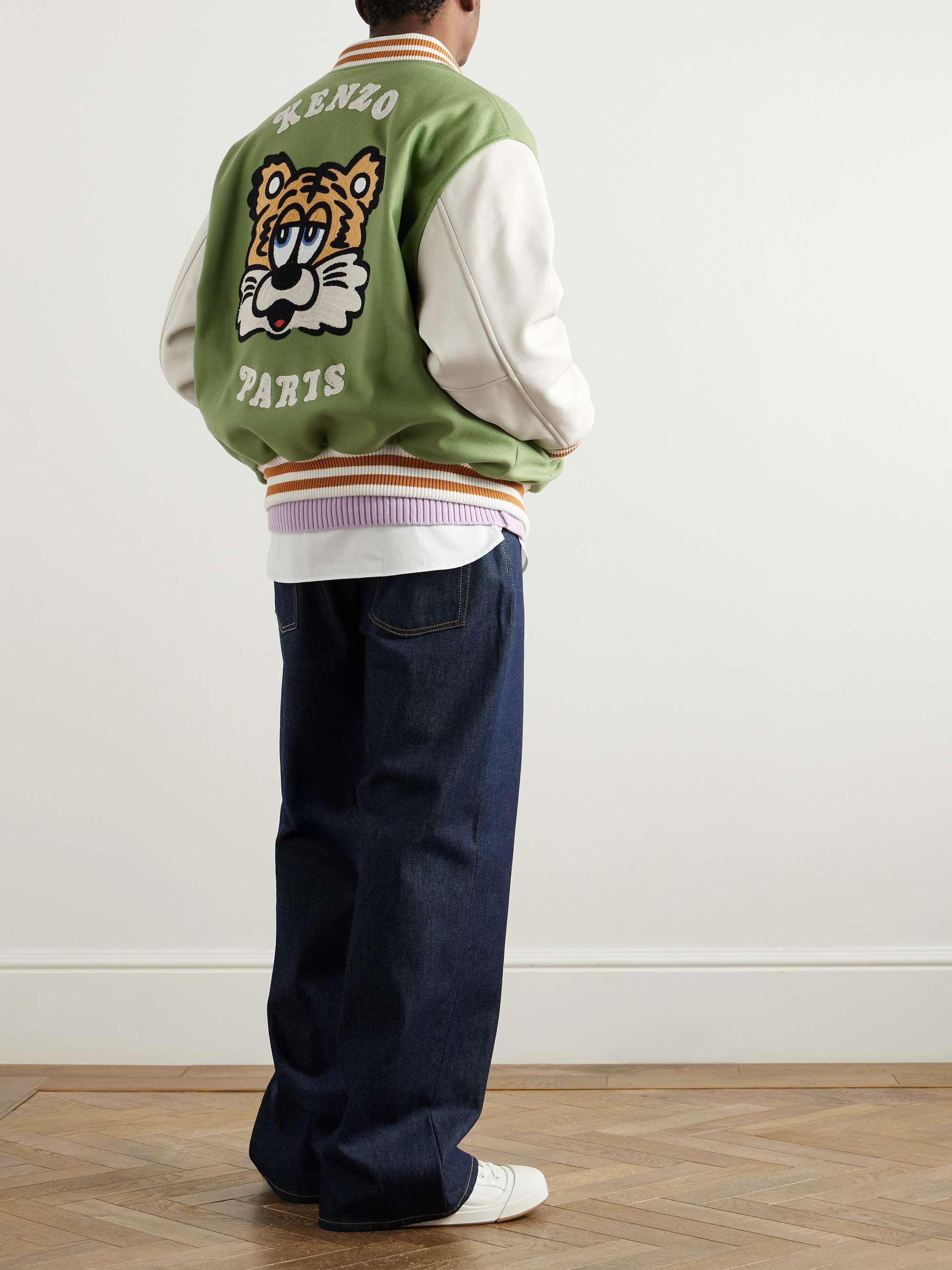 Verdy Logo-Embroidered Leather-Trimmed Wool-Blend Felt Varsity Jacket view