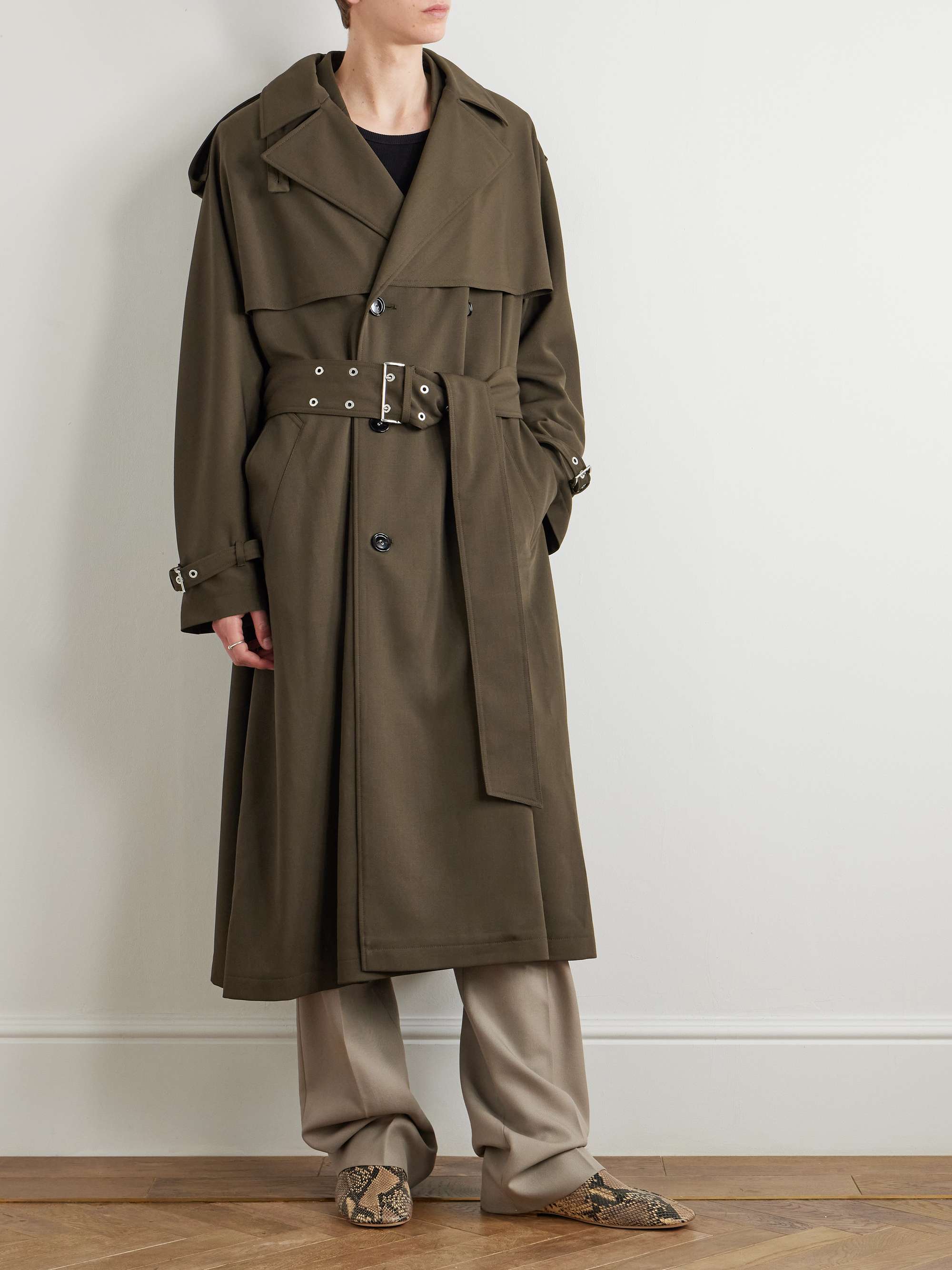 Double-Breasted Belted Virgin Wool-Gabardine Trench Coat view