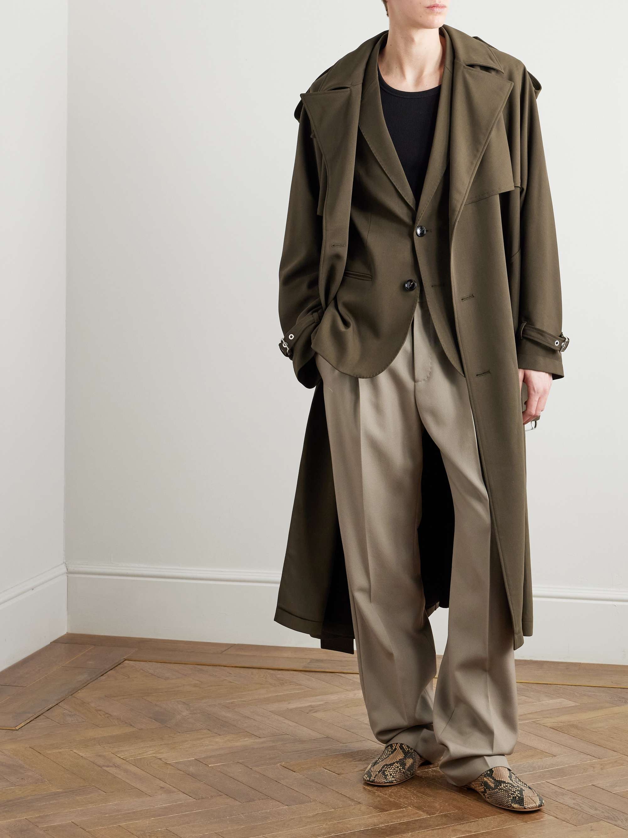 Double-Breasted Belted Virgin Wool-Gabardine Trench Coat view