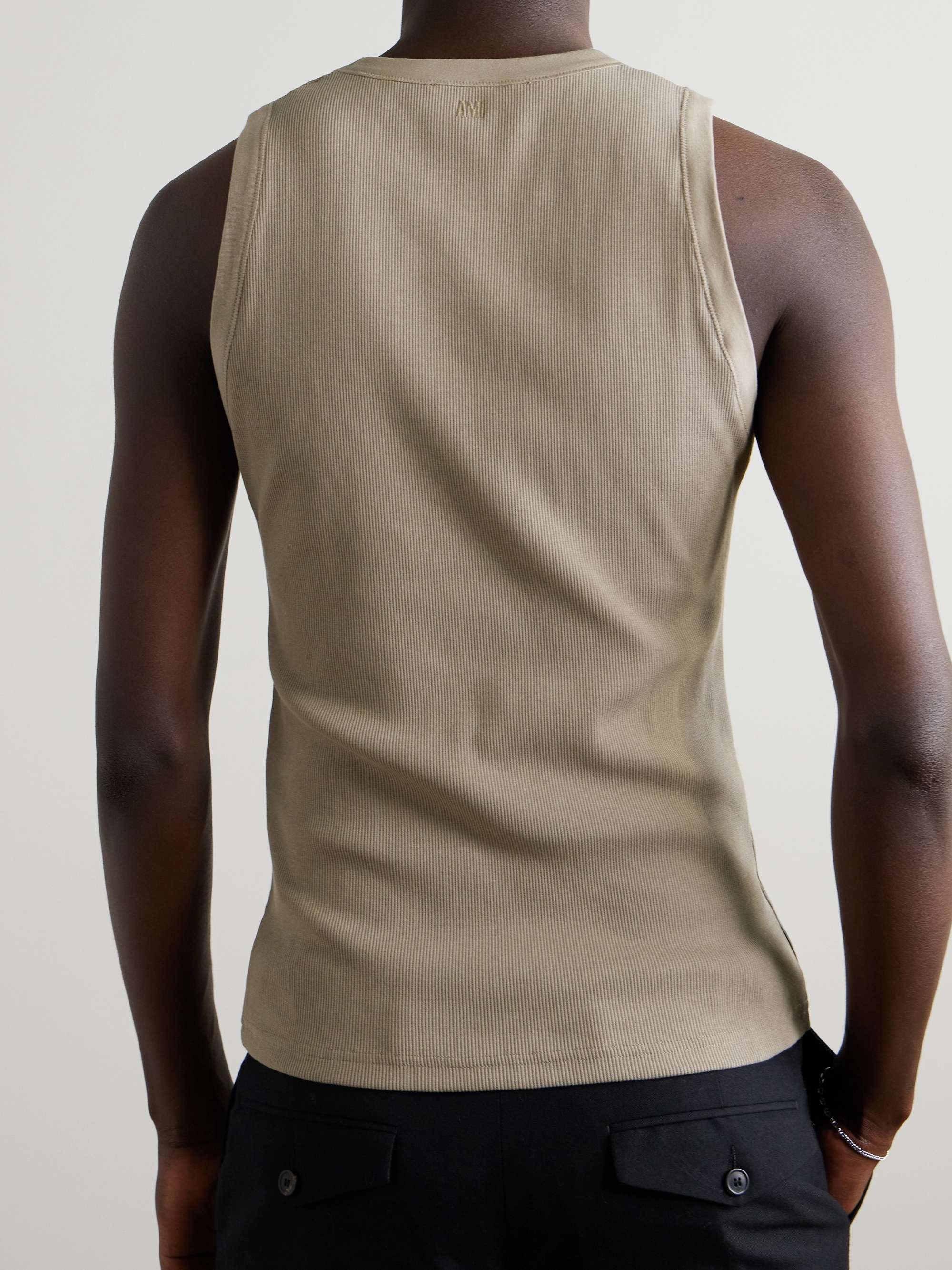ADC Logo-Embroidered Ribbed Stretch Organic Cotton Tank Top view