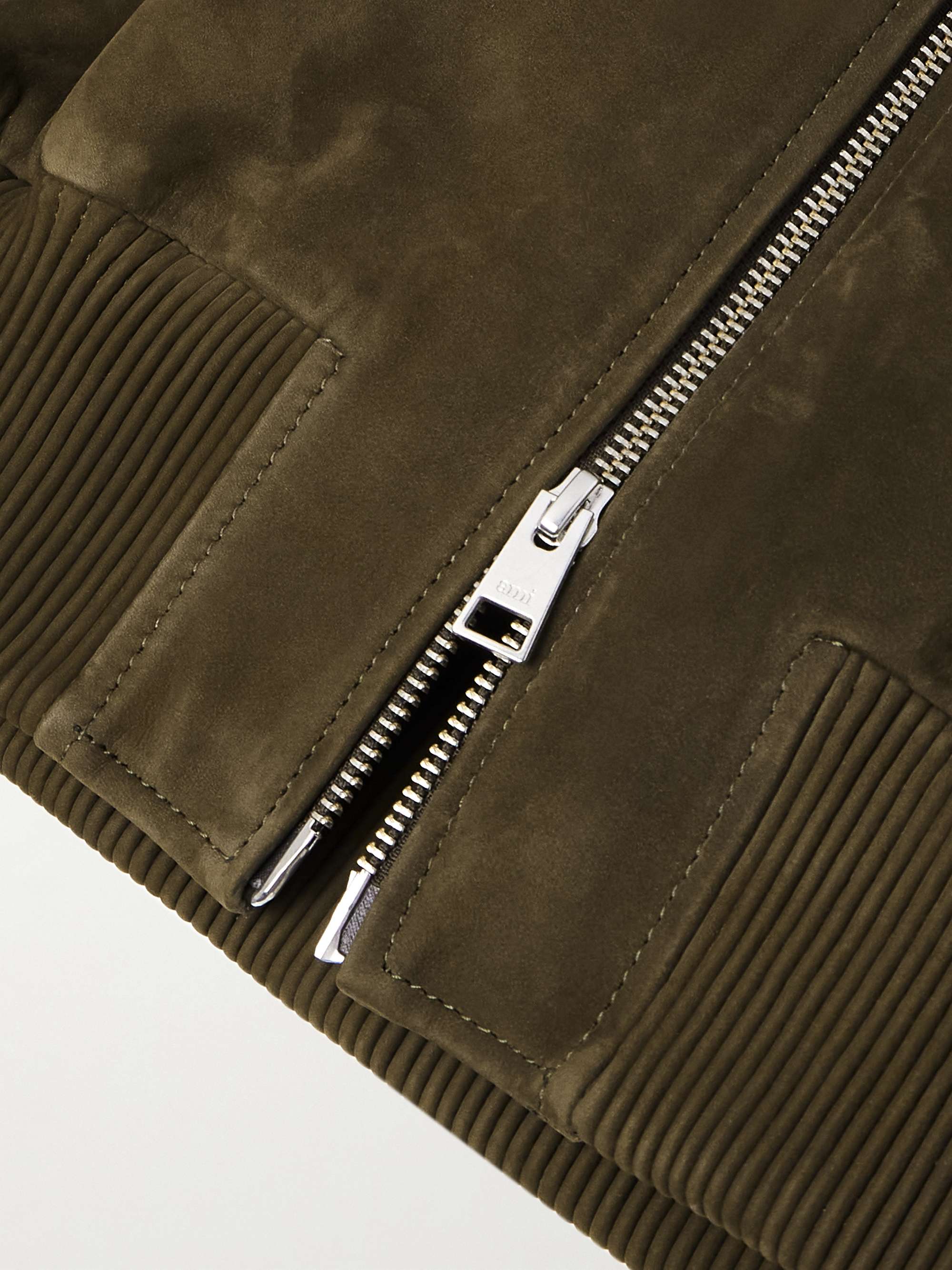 Logo-Embossed Suede Bomber Jacket view