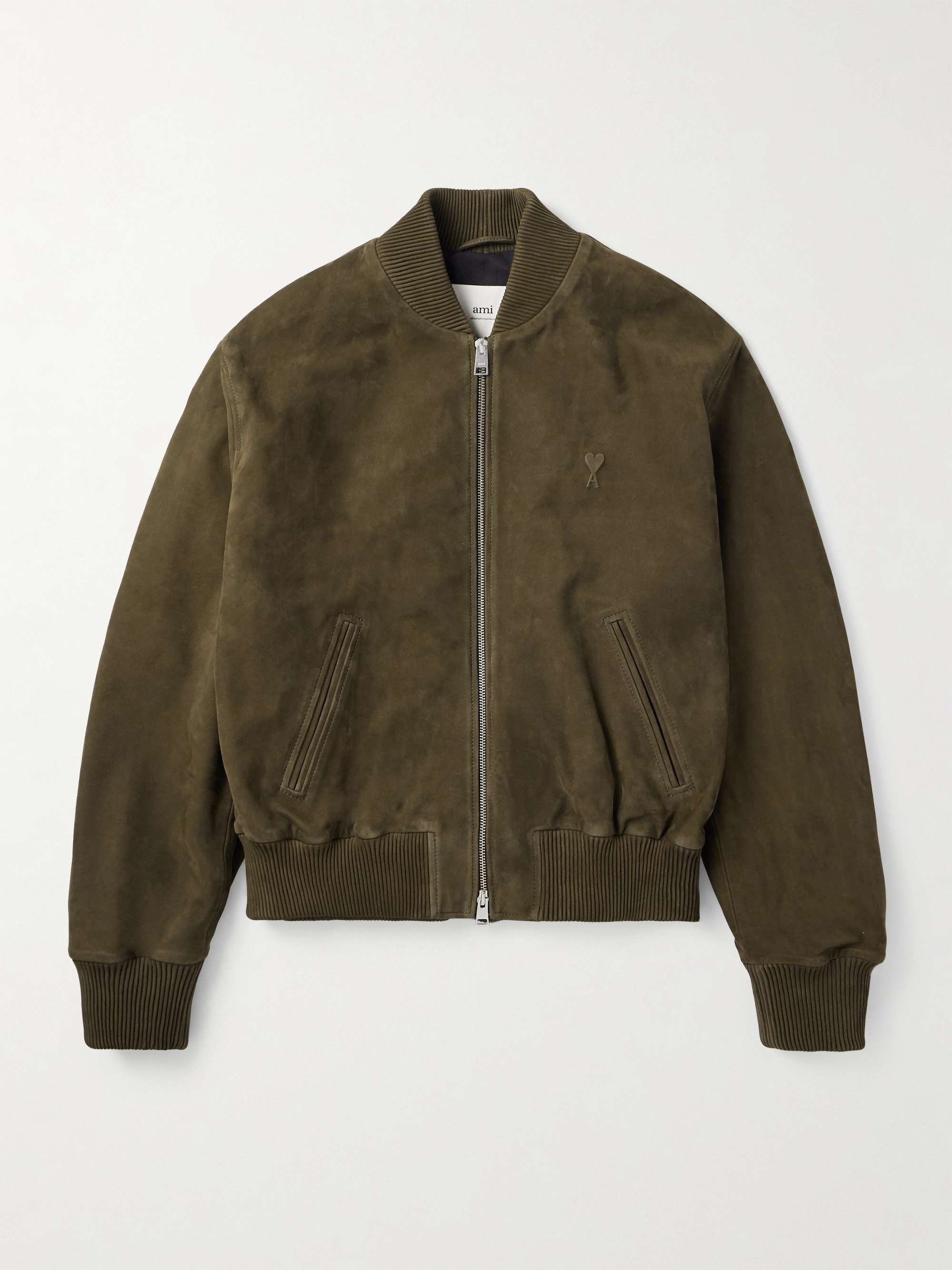 Logo-Embossed Suede Bomber Jacket view