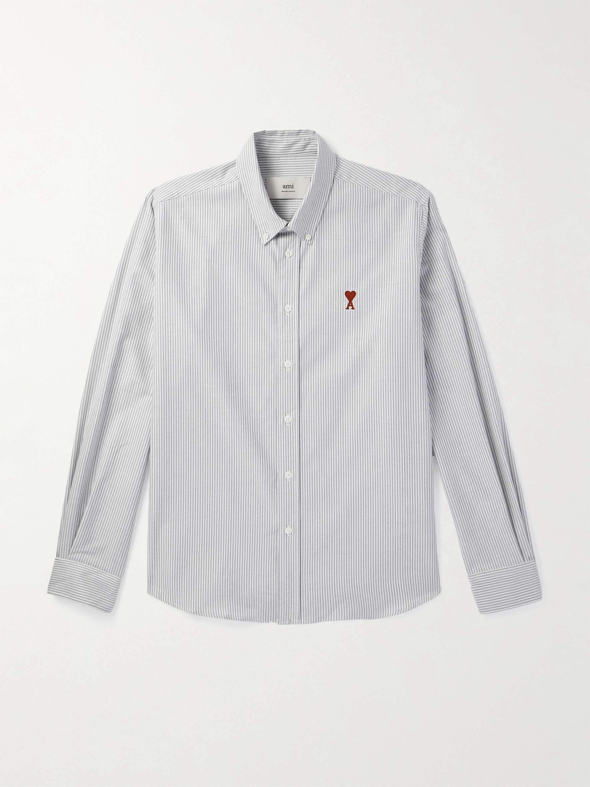Button-Down Collar Logo-Embroidered Striped Cotton Oxford Shirt view