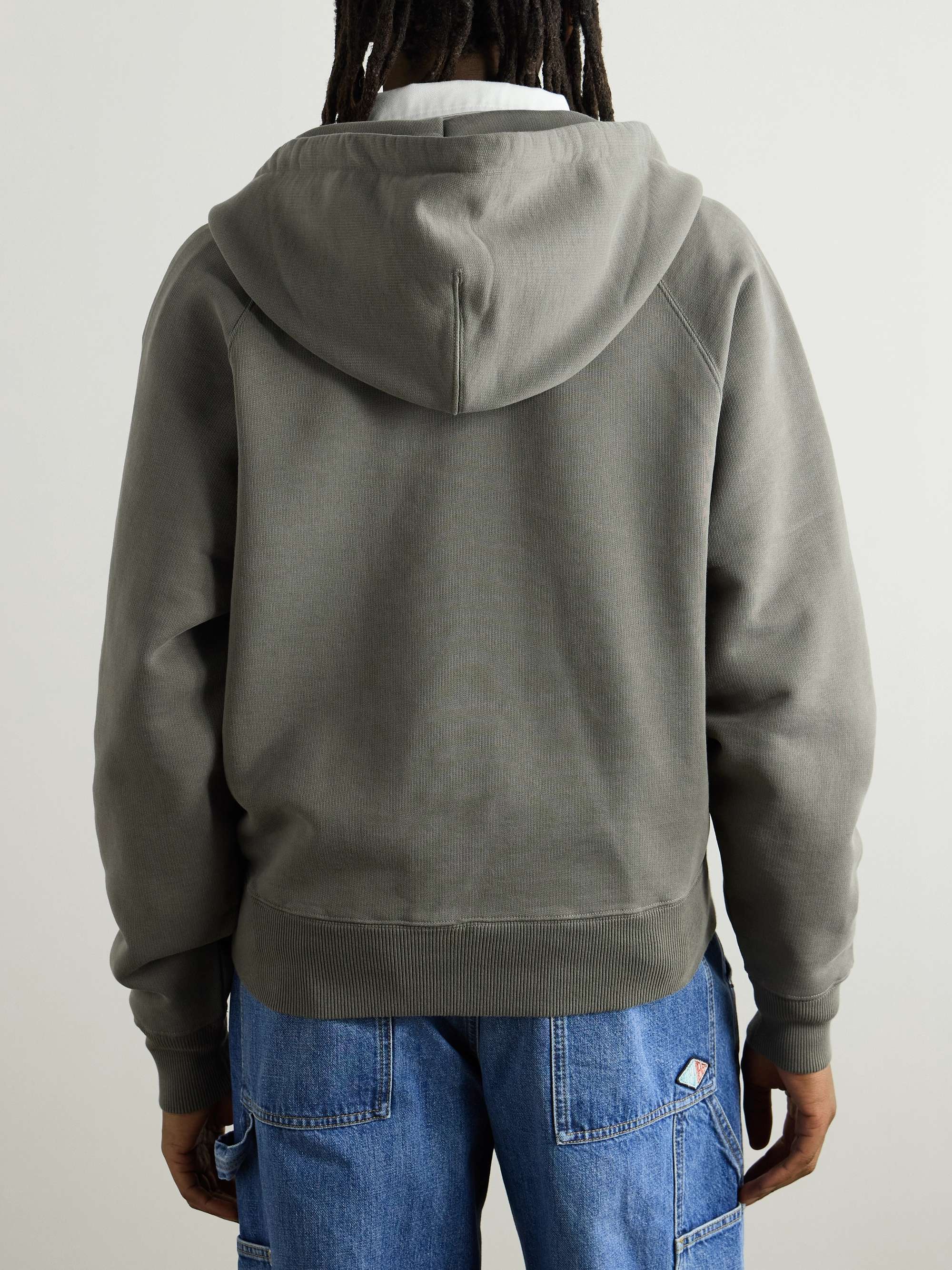Logo-Embroidered Organic Cotton-Jersey Zip-Up Hoodie view