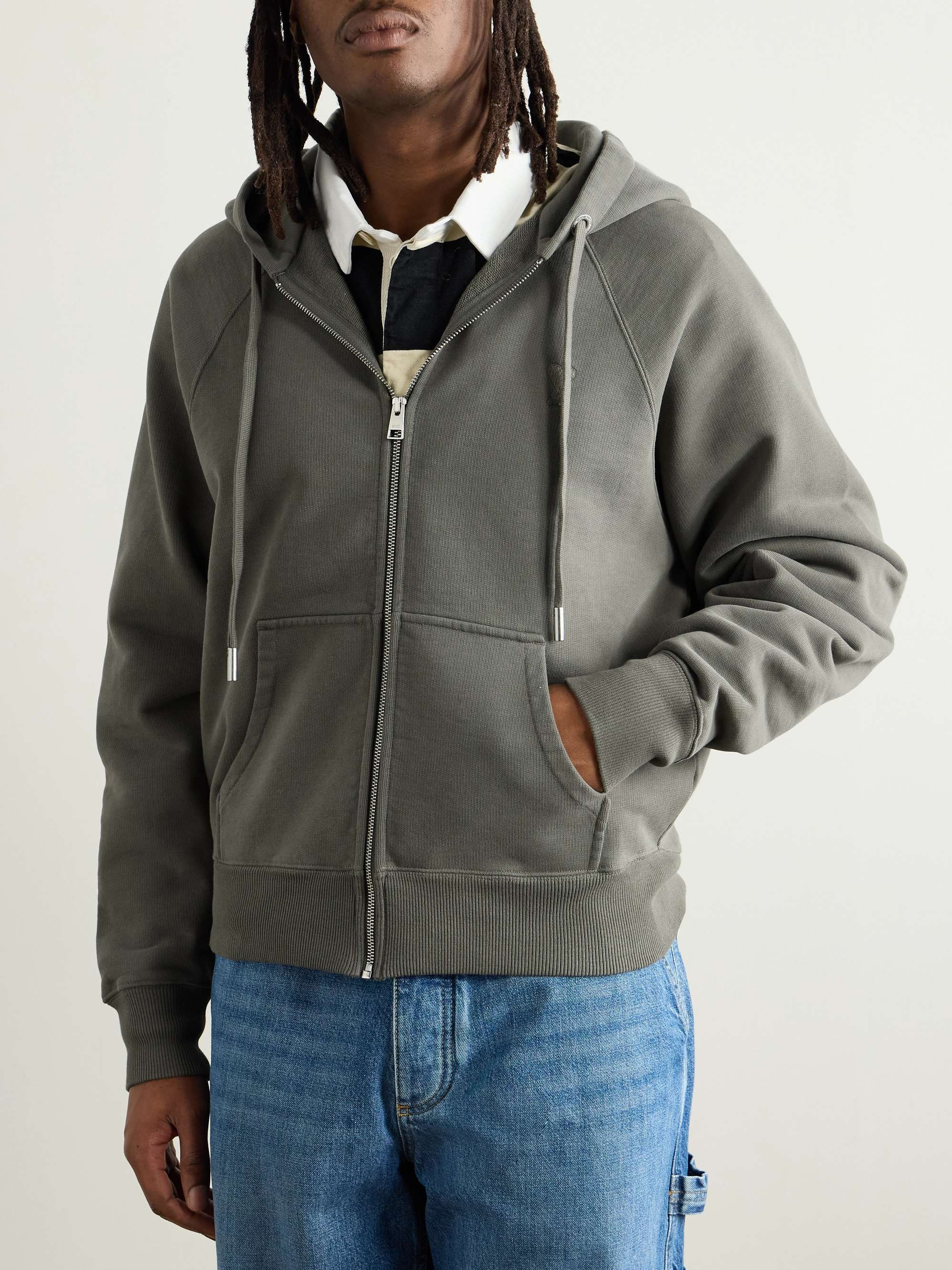 Logo-Embroidered Organic Cotton-Jersey Zip-Up Hoodie view
