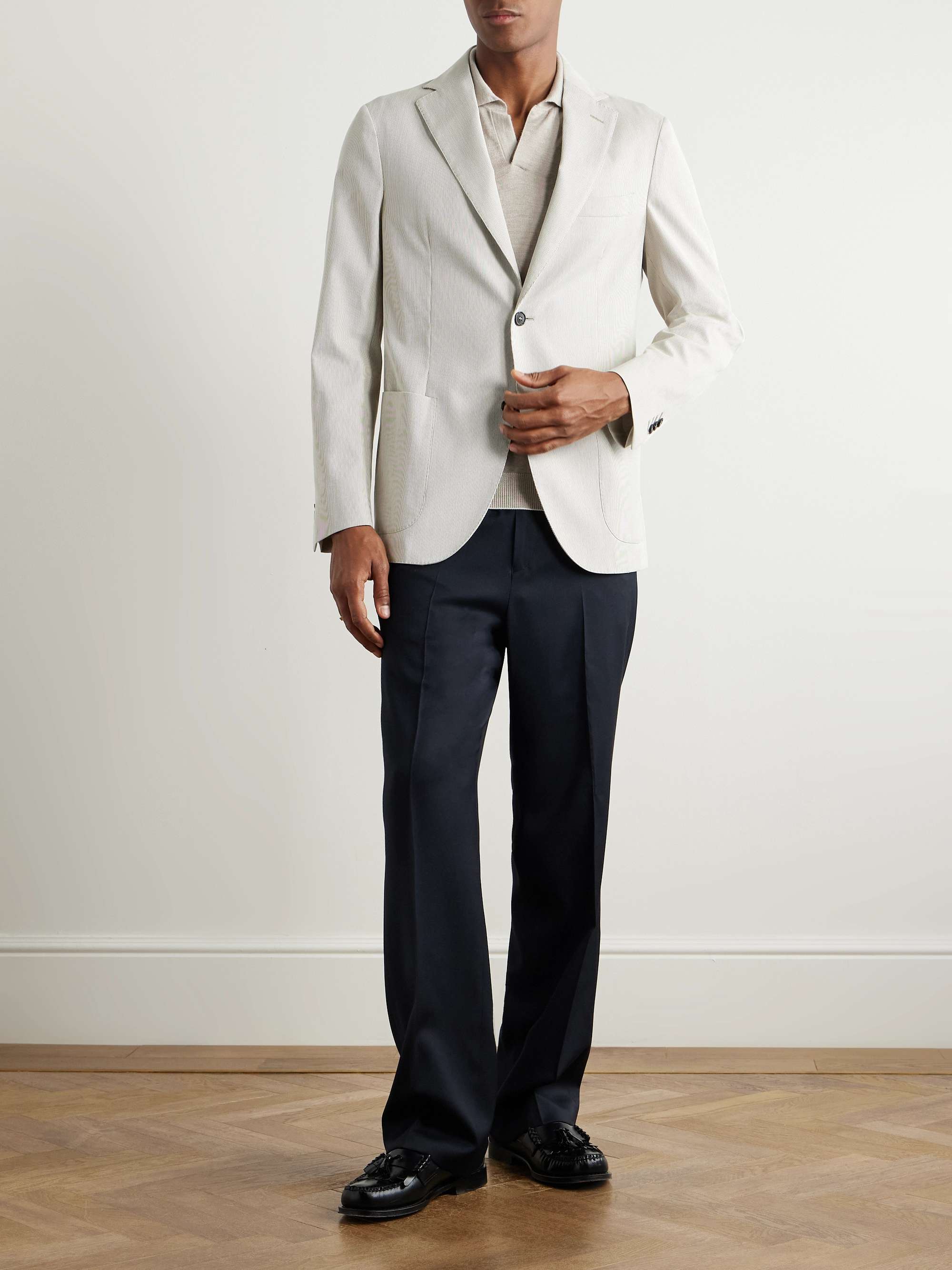 Slim-Fit Striped Cotton Suit Jacket view
