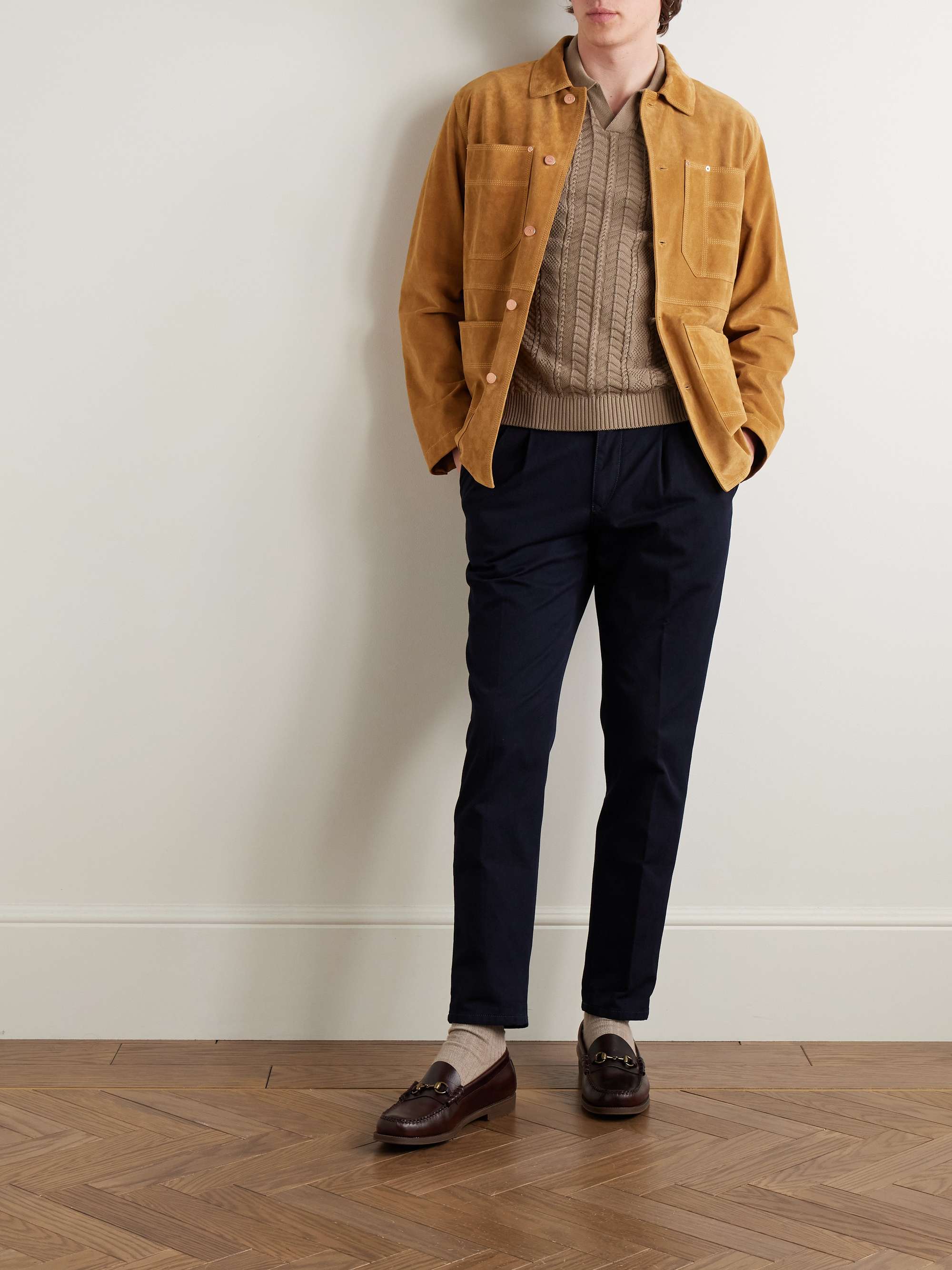 Slim-Fit Pleated Cotton-Twill Trousers view