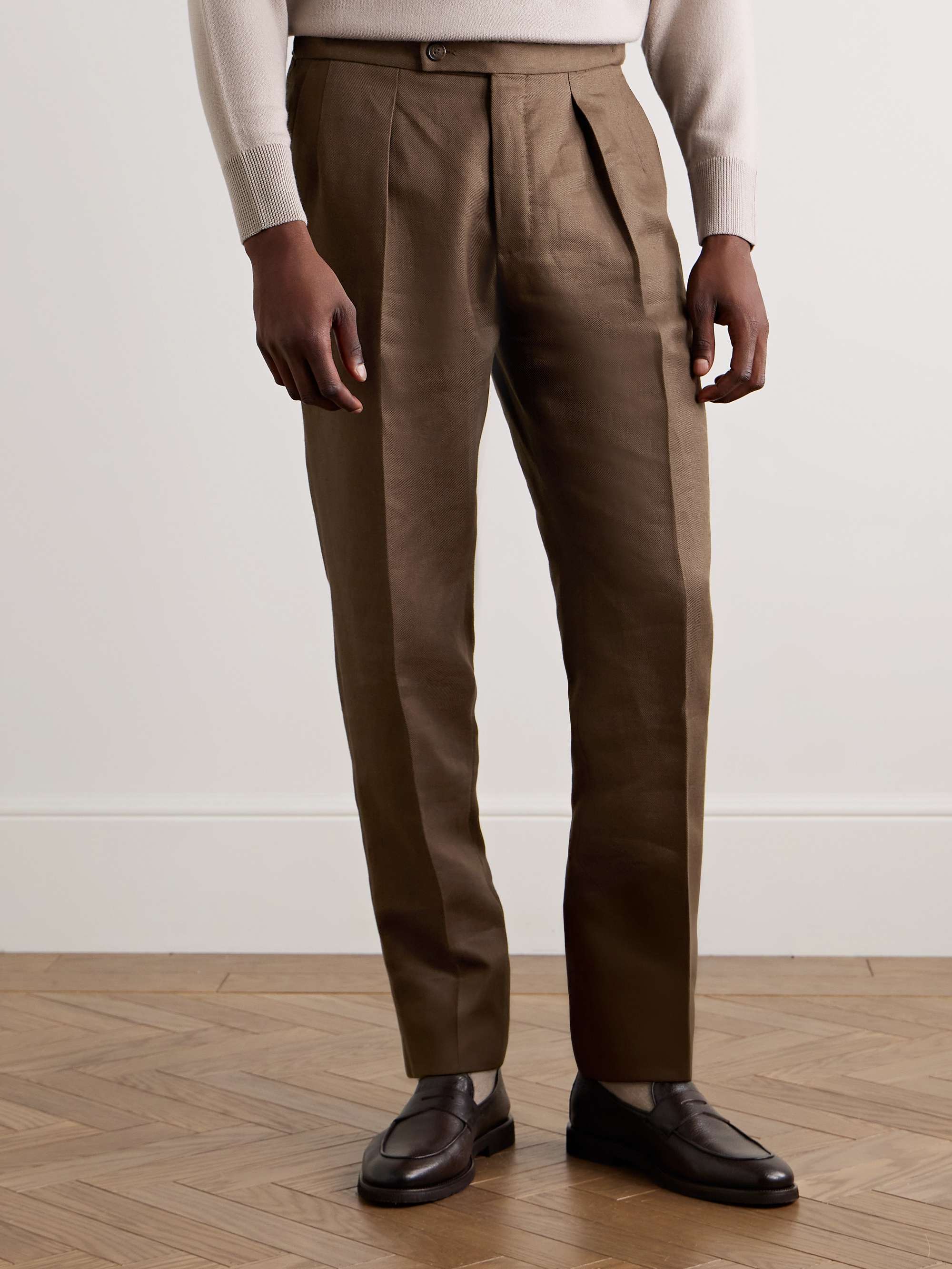 Venezia 1951 Tapered Pleated Linen-Blend Trousers view