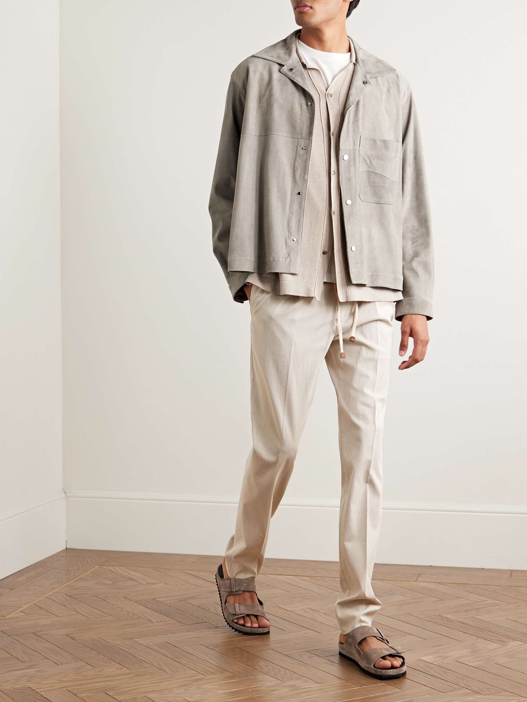 Venezia 1951 Tapered Pleated Striped Cotton Drawstring Trousers view