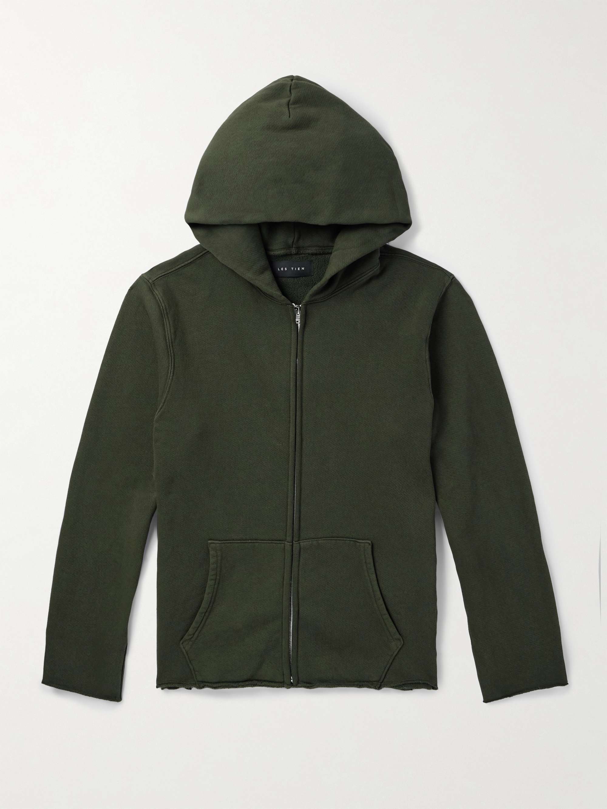 Garment-Dyed Distressed Cotton-Jersey Zip-Up Hoodie view