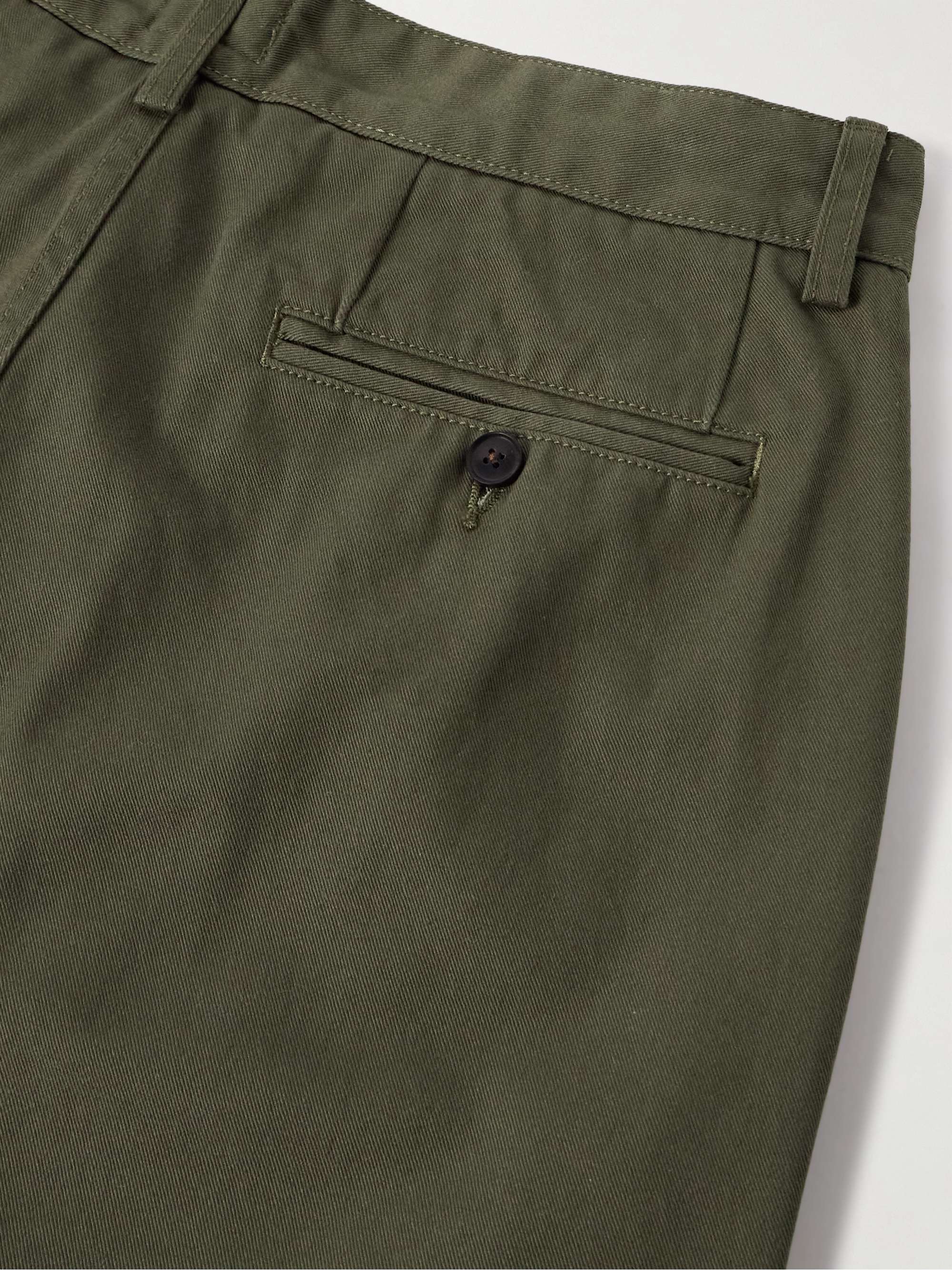 Straight-Leg Pleated Cotton-Twill Trousers view