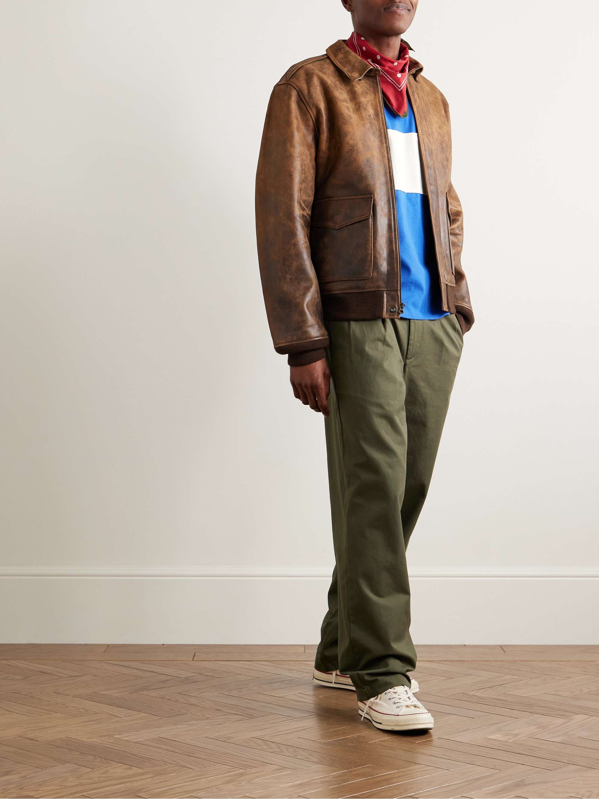 Straight-Leg Pleated Cotton-Twill Trousers view
