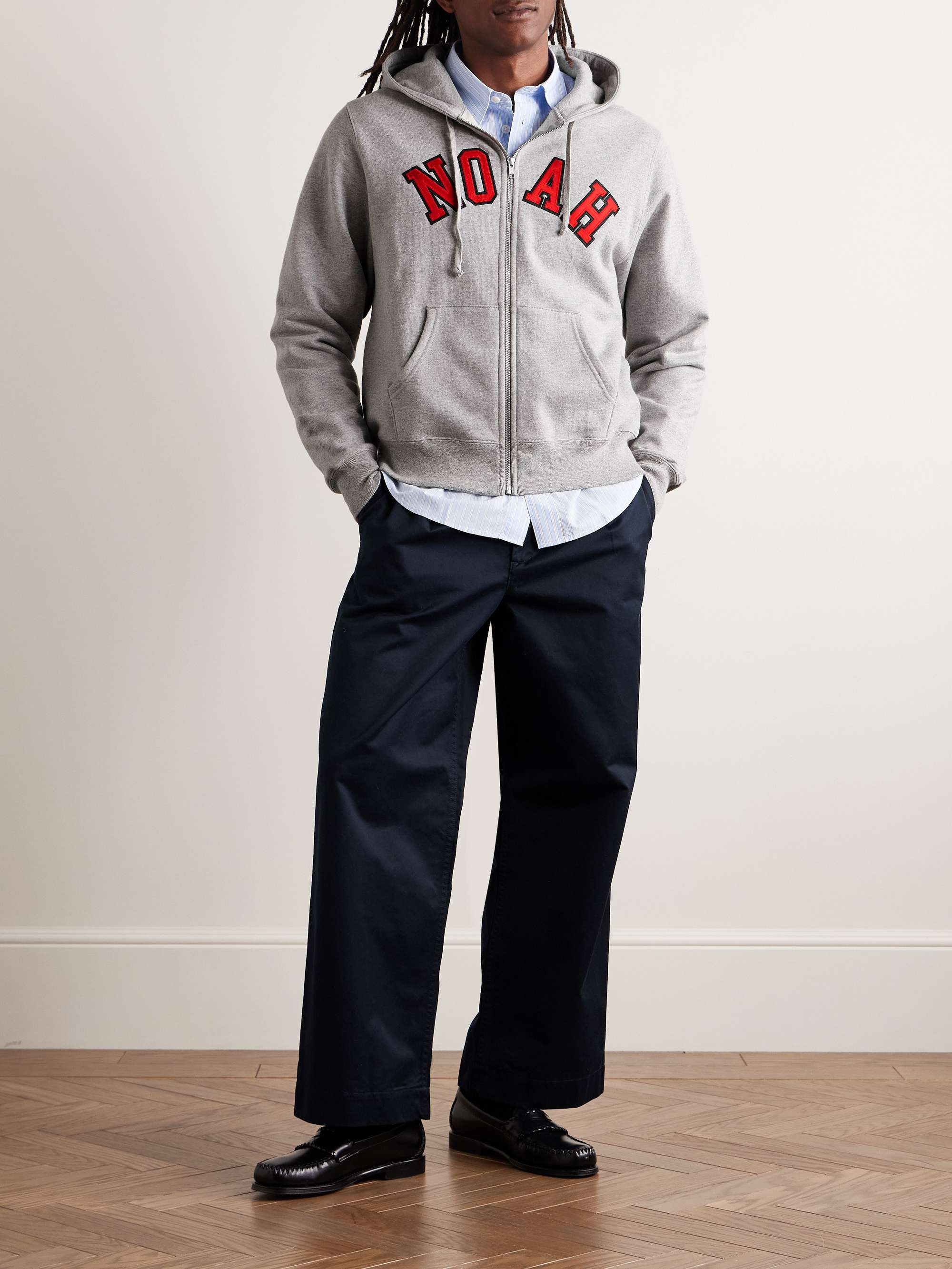 Wide-Leg Pleated Cotton-Twill Trousers view