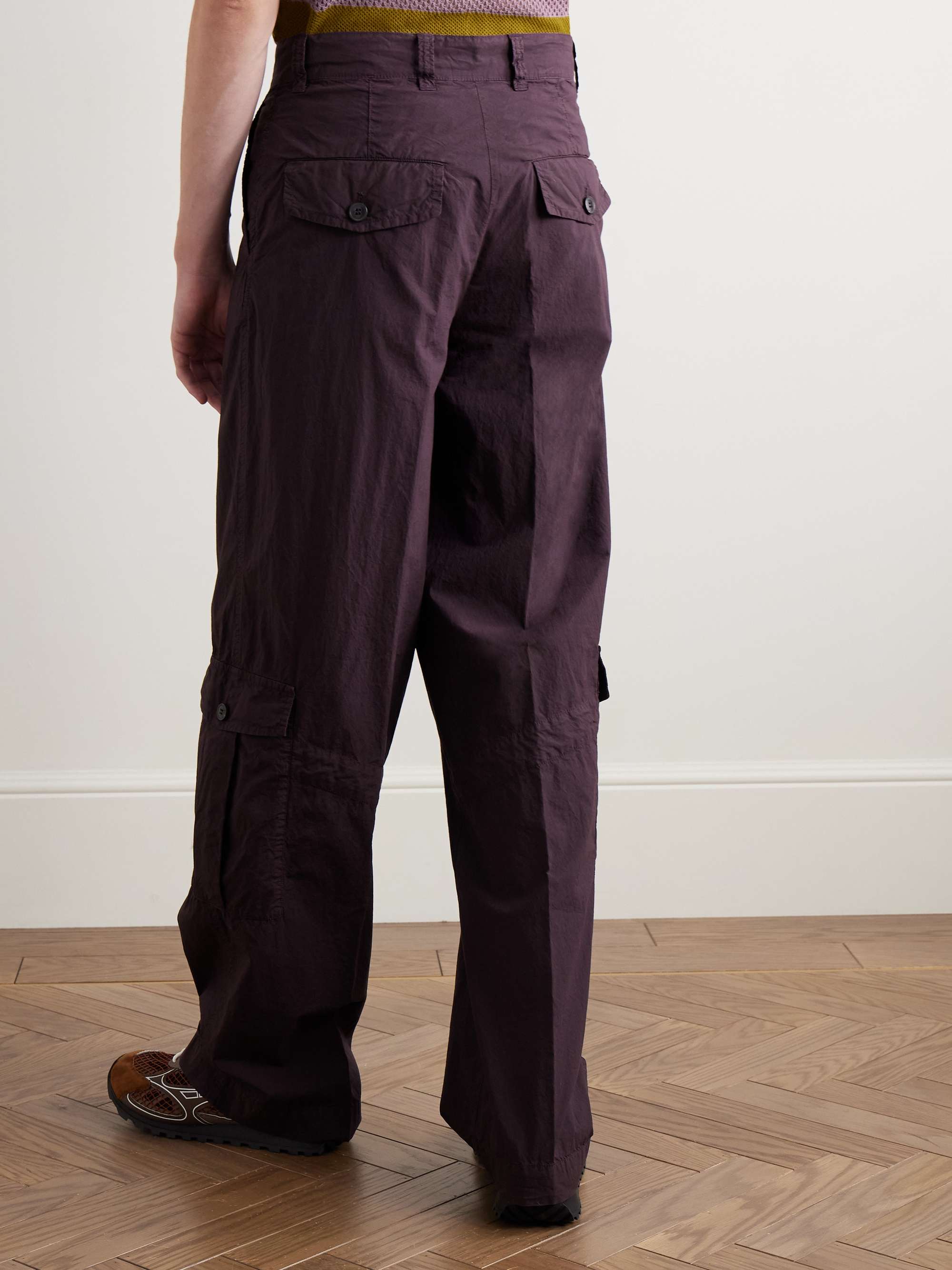 Wide-Leg Garment-Dyed Cotton-Poplin Cargo Trousers view