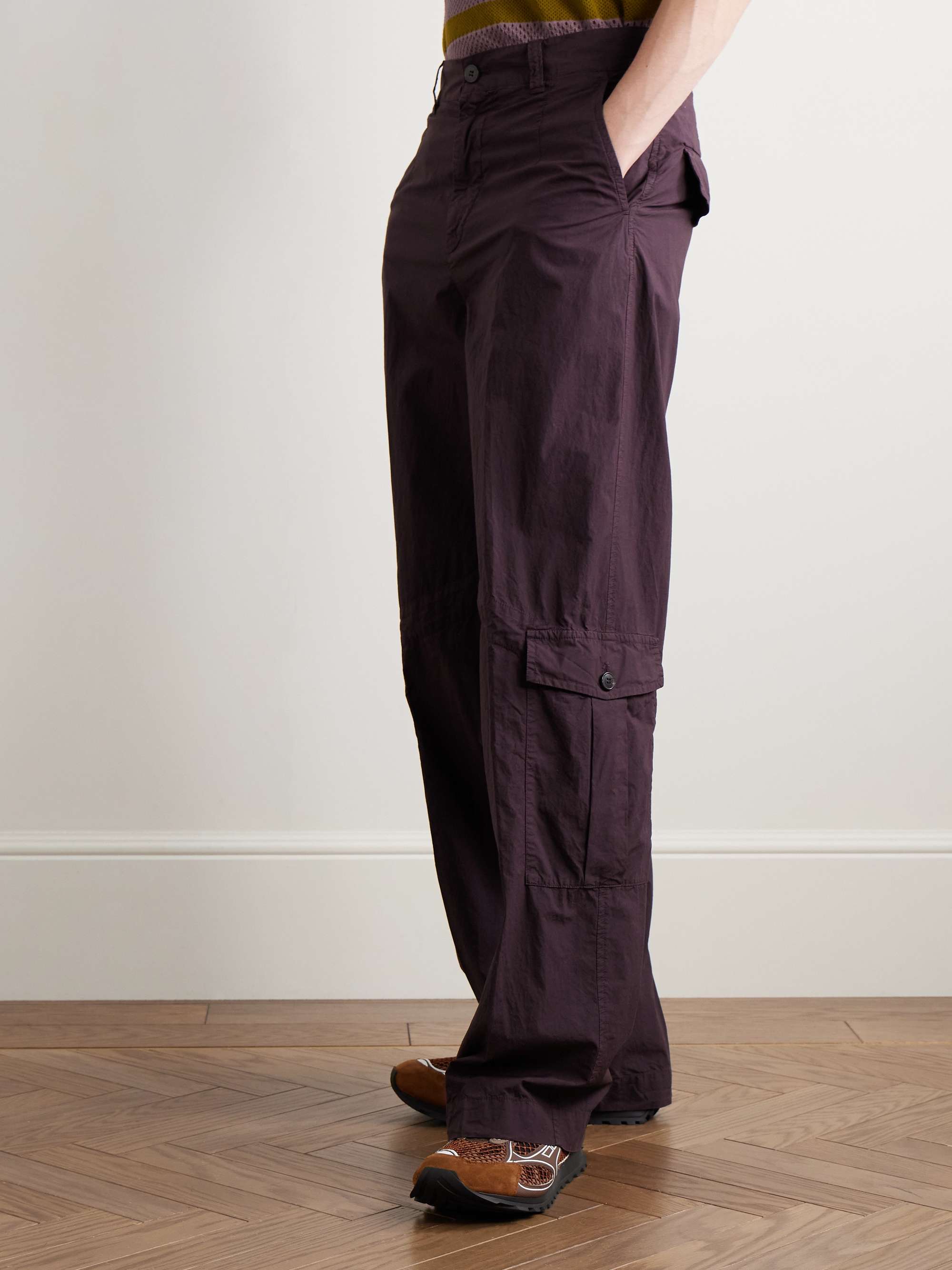 Wide-Leg Garment-Dyed Cotton-Poplin Cargo Trousers view