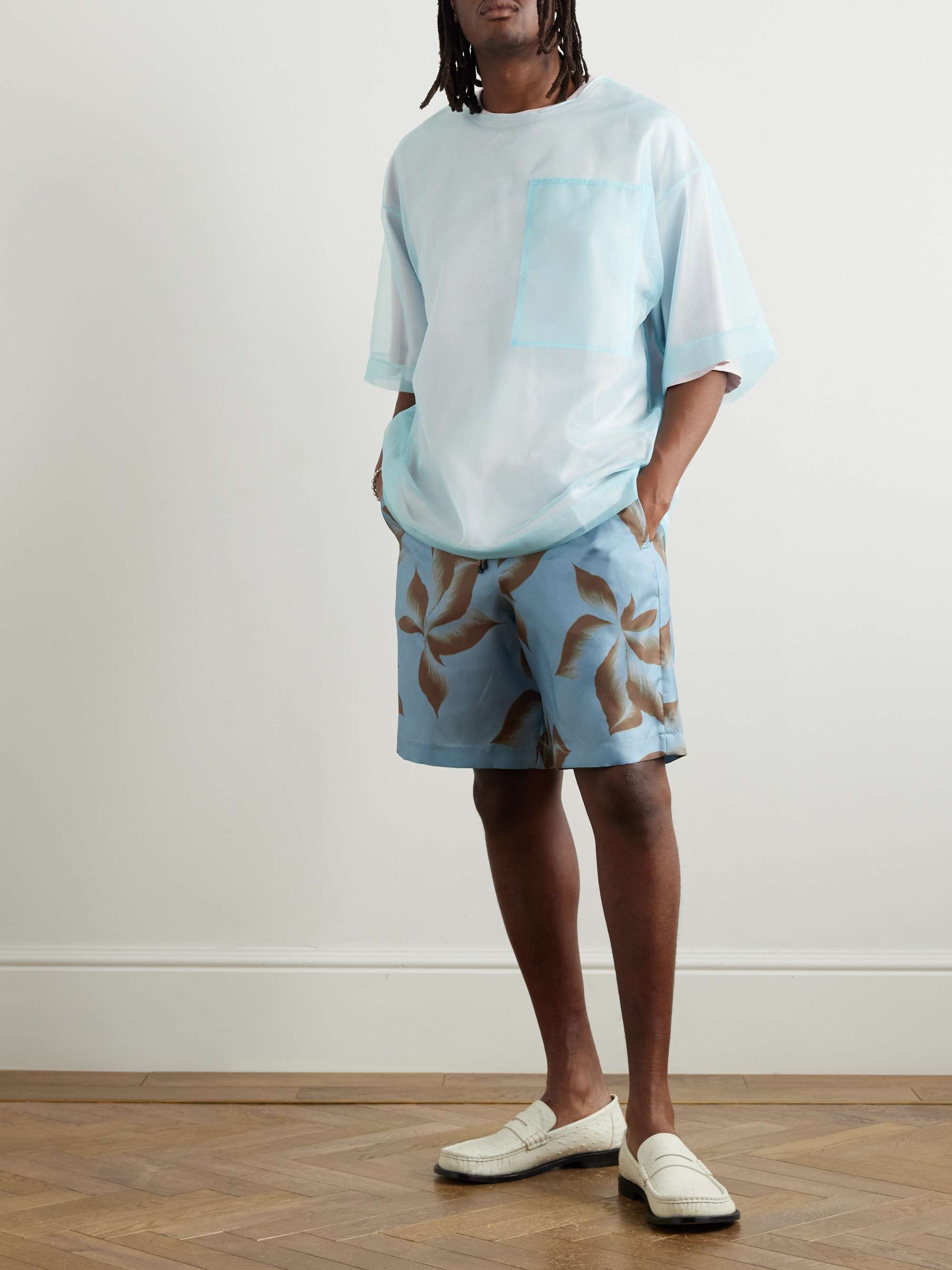 Straight-Leg Printed Silk-Twill Drawstring Shorts view
