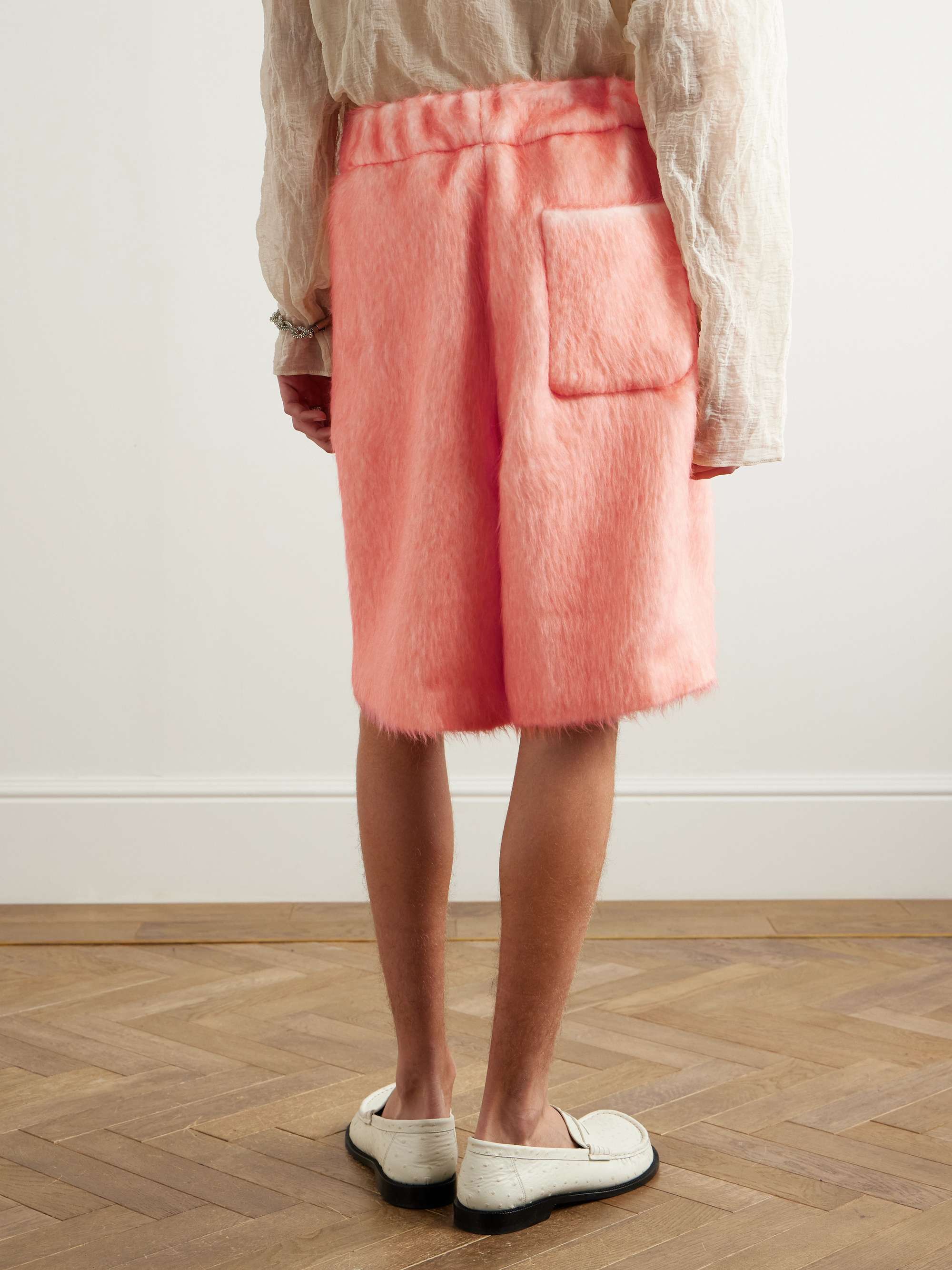 Wide-Leg Pleated Brushed Alpaca and Wool-Blend Shorts view
