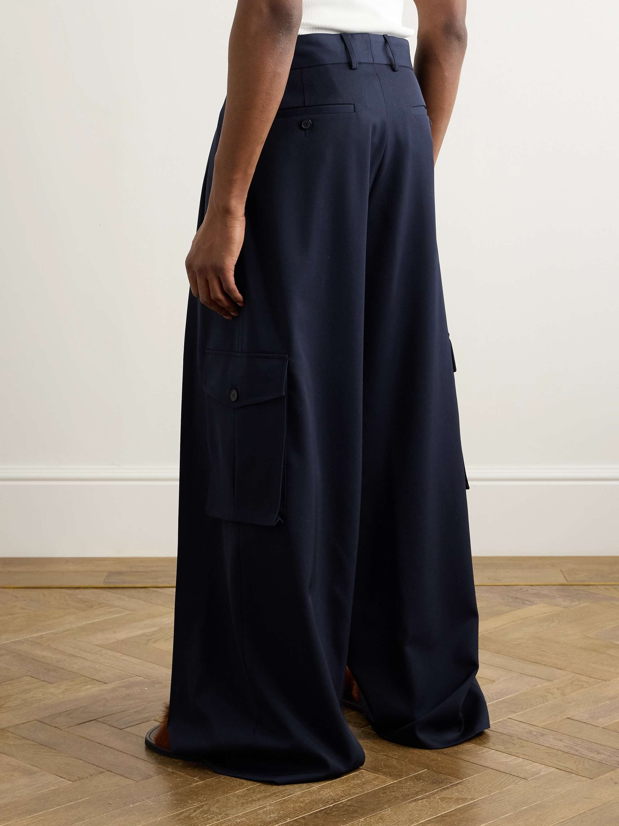 Wide-Leg Pleated Wool-Twill Cargo Trousers view