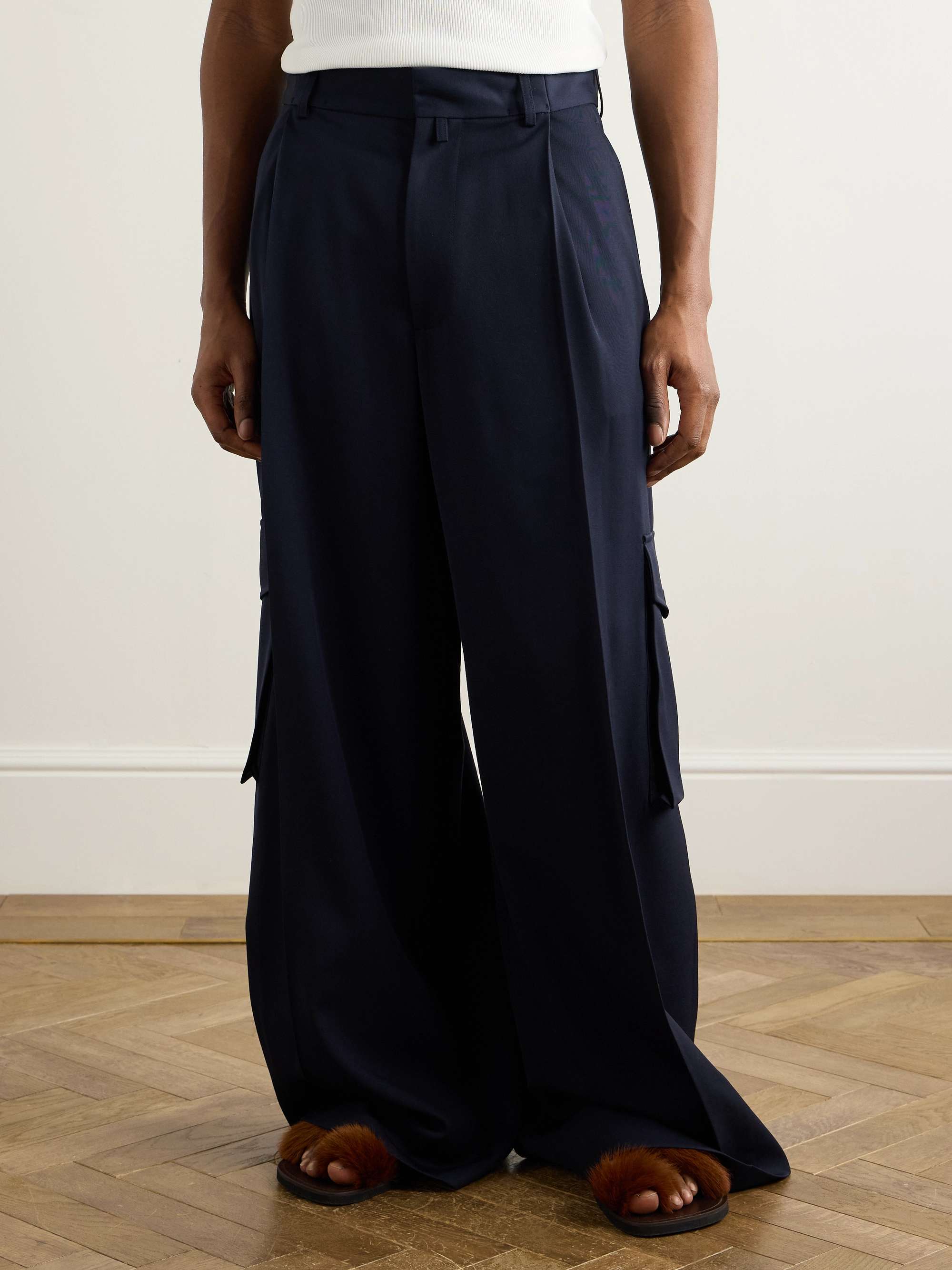 Wide-Leg Pleated Wool-Twill Cargo Trousers view