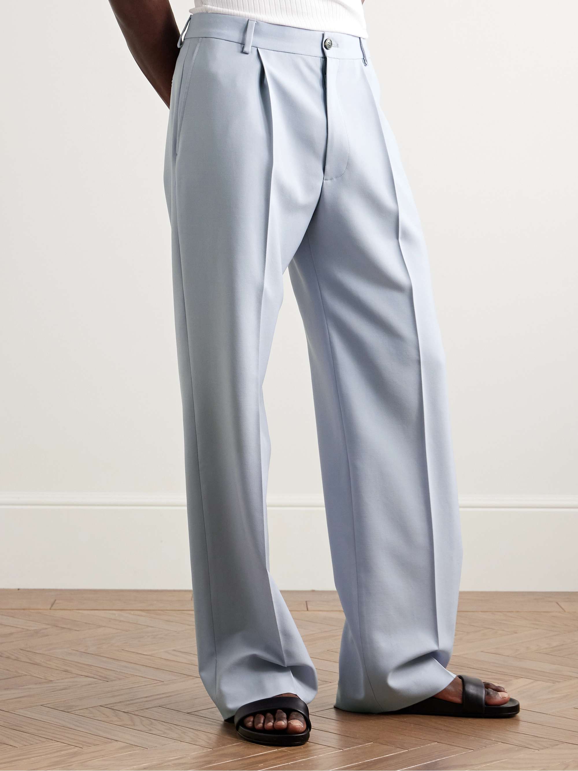 Wide-Leg Pleated Wool and Mohair-Blend Twill Trousers view