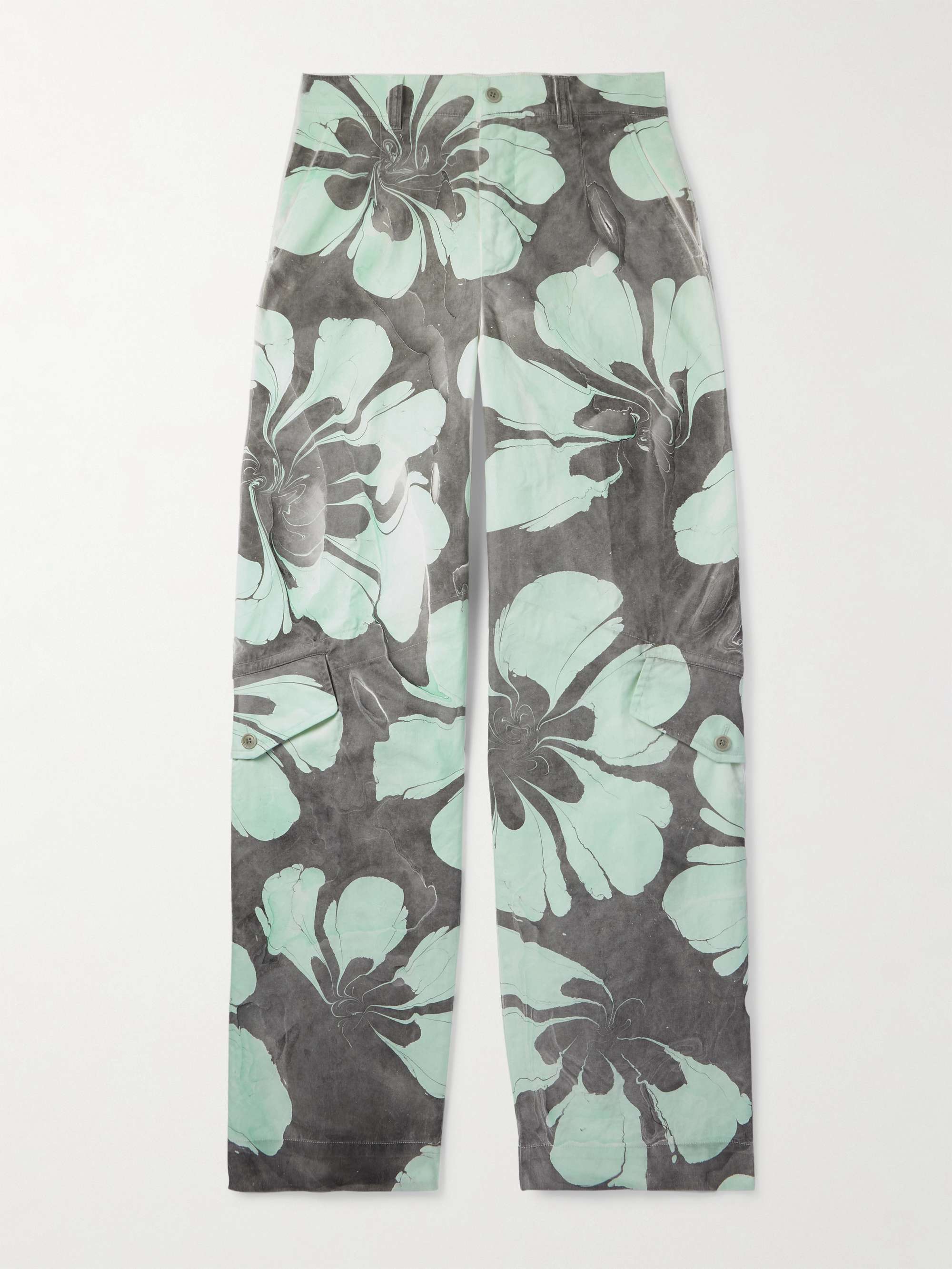 Wide-Leg Floral-Print Cotton Cargo Trousers view