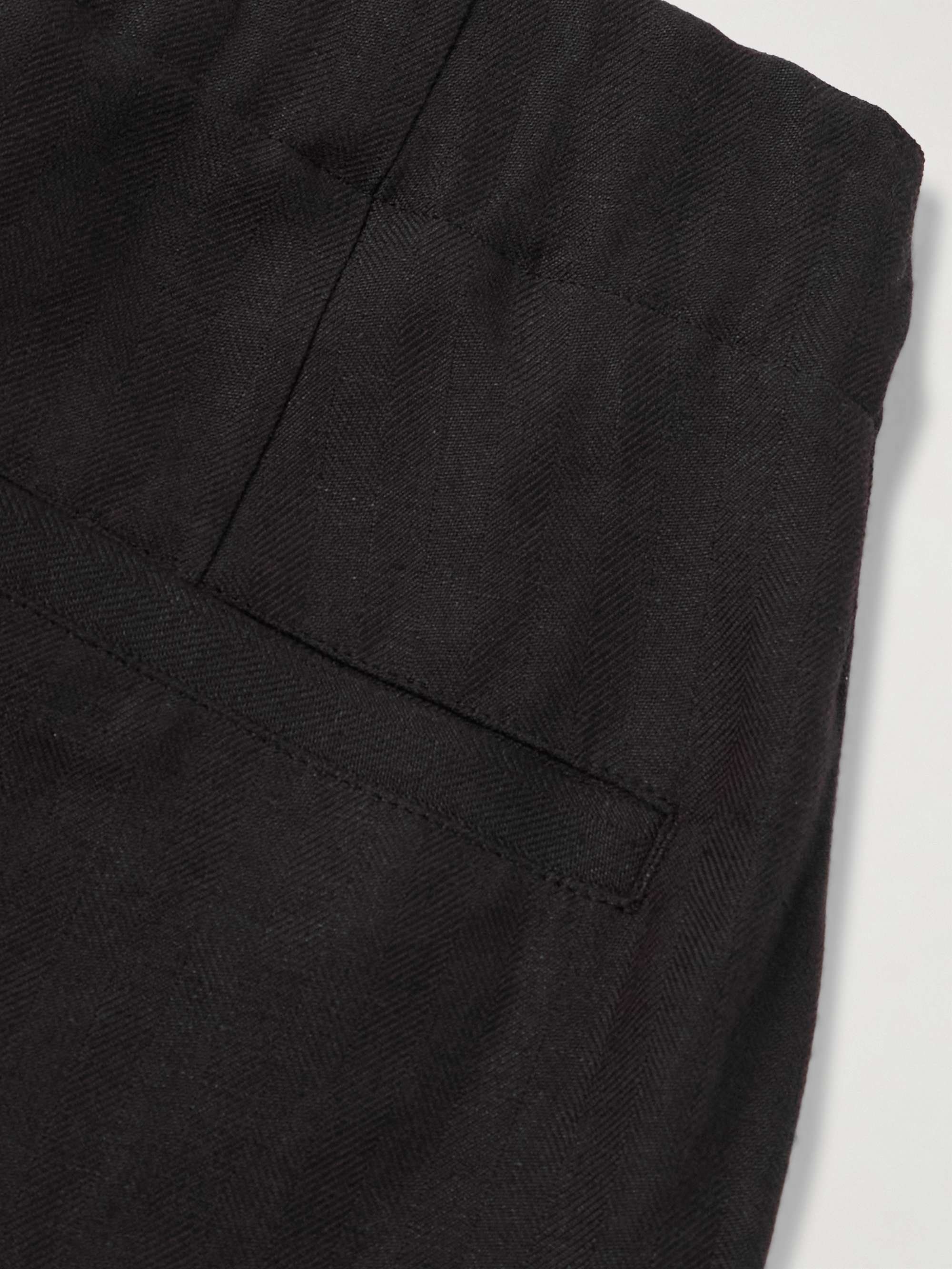 Wide-Leg Herringbone Linen and Wool-Blend Trousers view